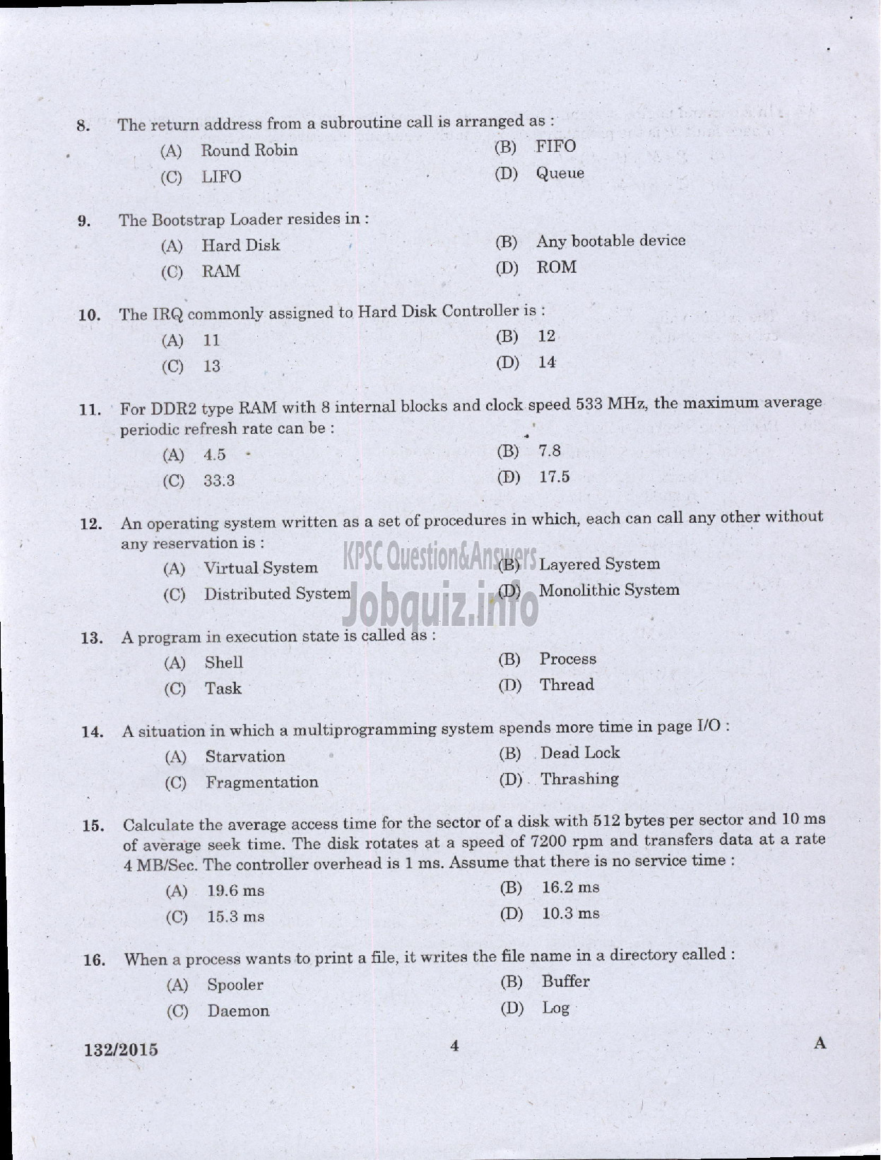 Kerala PSC Question Paper - COMPUTER OPERATOR KIRTADS-2