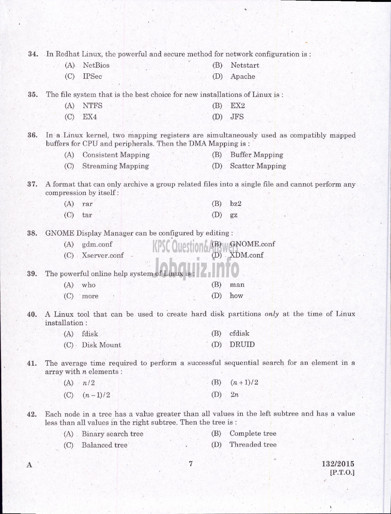 Kerala PSC Question Paper - COMPUTER OPERATOR KIRTADS-5