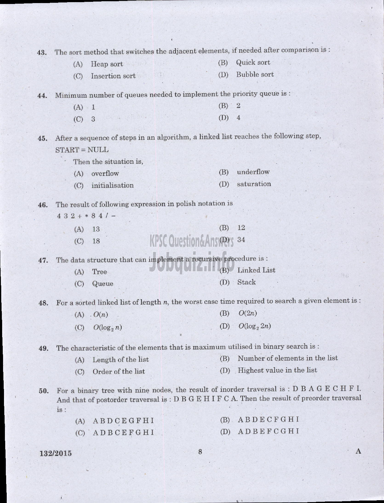 Kerala PSC Question Paper - COMPUTER OPERATOR KIRTADS-6
