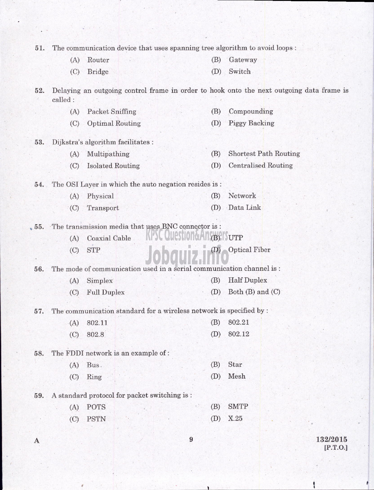 Kerala PSC Question Paper - COMPUTER OPERATOR KIRTADS-7