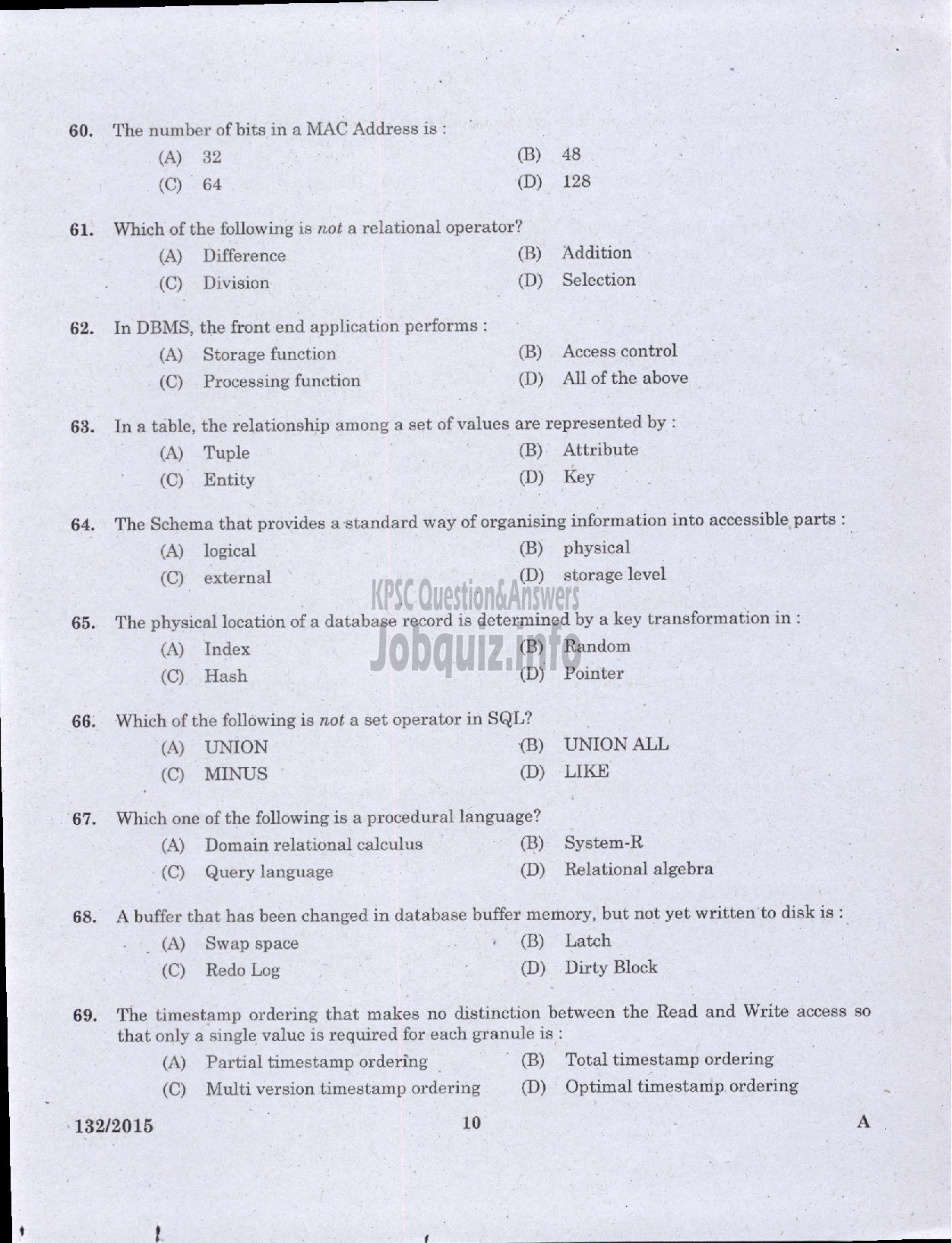 Kerala PSC Question Paper - COMPUTER OPERATOR KIRTADS-8