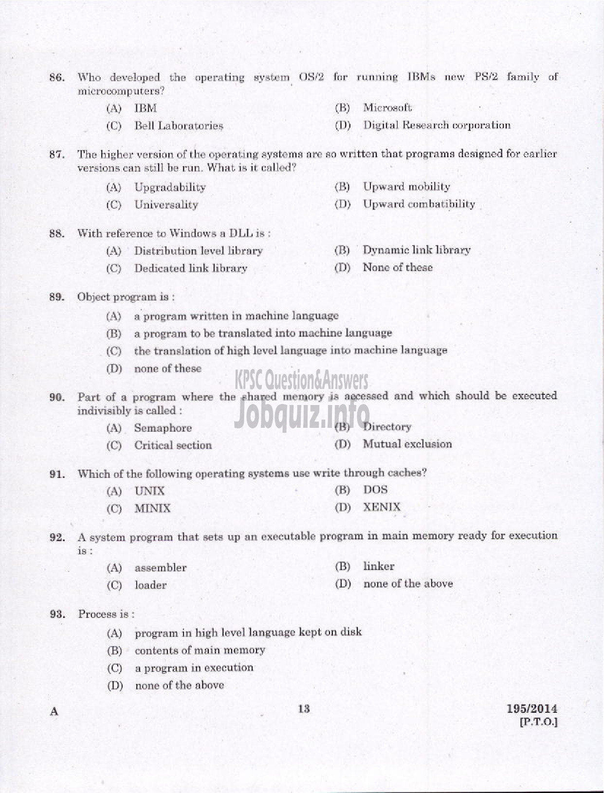 Kerala PSC Question Paper - COMPUTER PROGRAMMER CUM OPERATOR KERALA STATE BEVERAGES / MANUFACTURING AND MARKETING CORPORATION LTD-11
