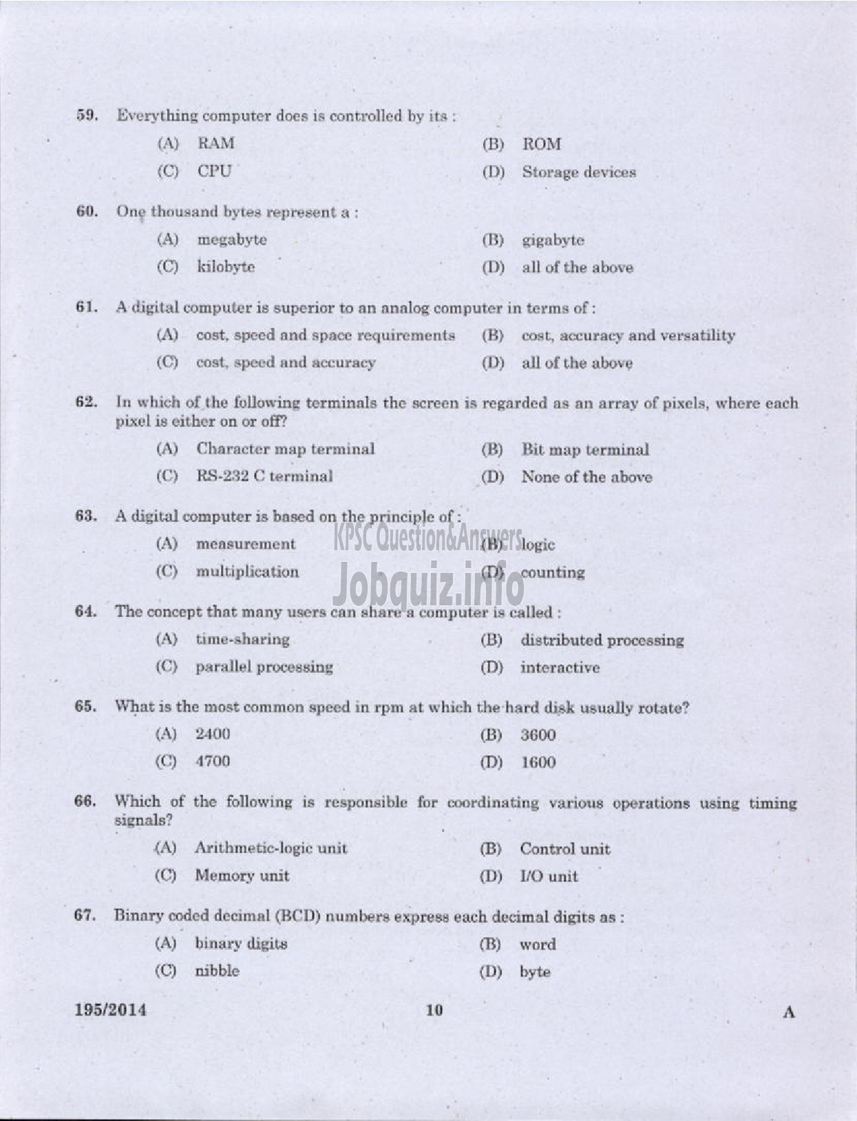 Kerala PSC Question Paper - COMPUTER PROGRAMMER CUM OPERATOR KERALA STATE BEVERAGES / MANUFACTURING AND MARKETING CORPORATION LTD-8