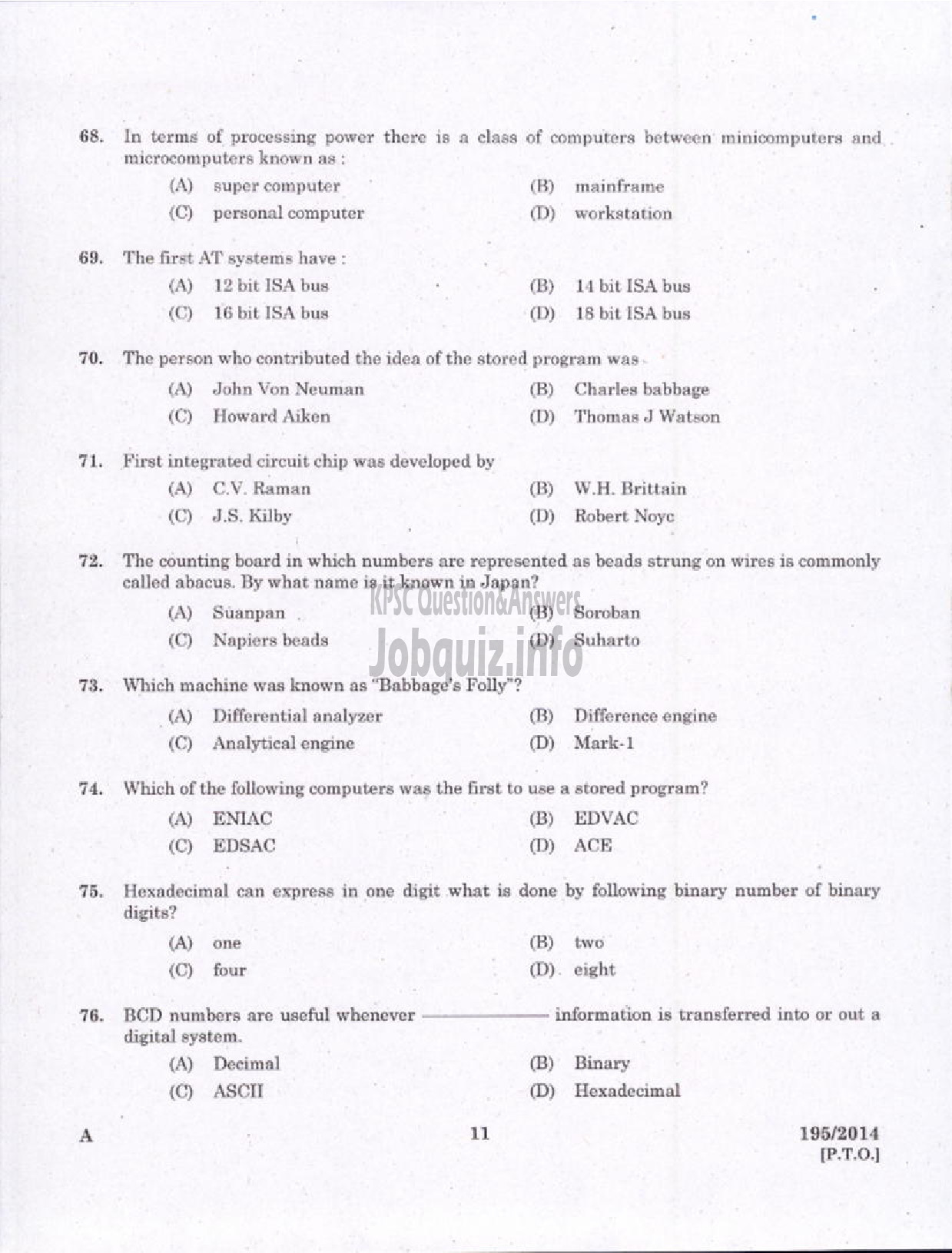 Kerala PSC Question Paper - COMPUTER PROGRAMMER CUM OPERATOR KERALA STATE BEVERAGES / MANUFACTURING AND MARKETING CORPORATION LTD-9