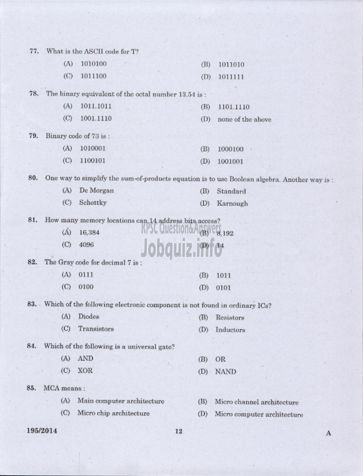 Kerala PSC Question Paper - COMPUTER PROGRAMMER CUM OPERATOR KERALA STATE BEVERAGES / MANUFACTURING AND MARKETING CORPORATION LTD-10
