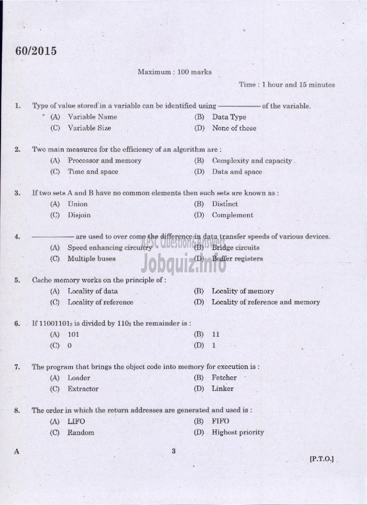 Kerala PSC Question Paper - COMPUTER PROGRAMMER TECHNICAL EDUCATION ENGINEERING COLLEGES-1