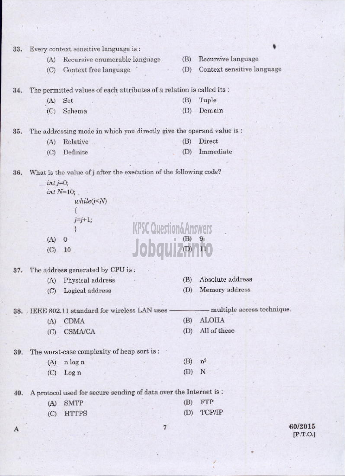 Kerala PSC Question Paper - COMPUTER PROGRAMMER TECHNICAL EDUCATION ENGINEERING COLLEGES-5