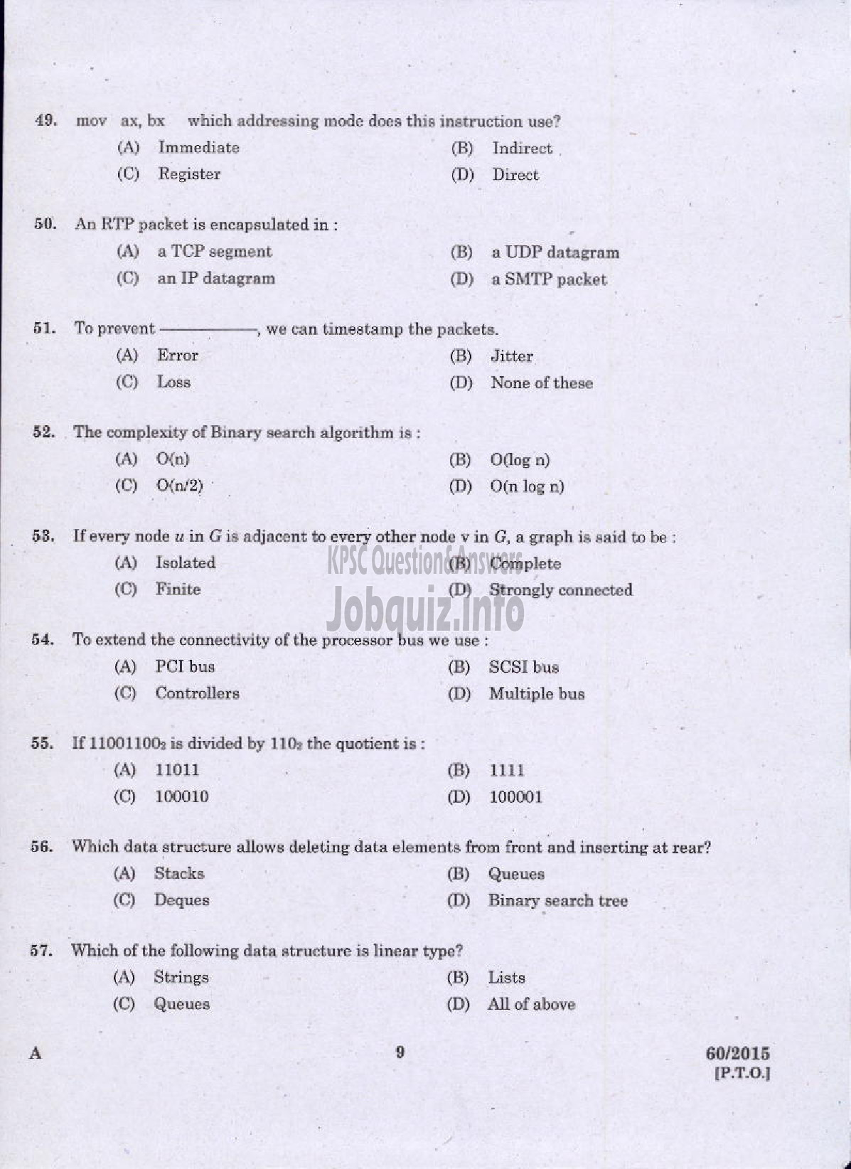 Kerala PSC Question Paper - COMPUTER PROGRAMMER TECHNICAL EDUCATION ENGINEERING COLLEGES-7
