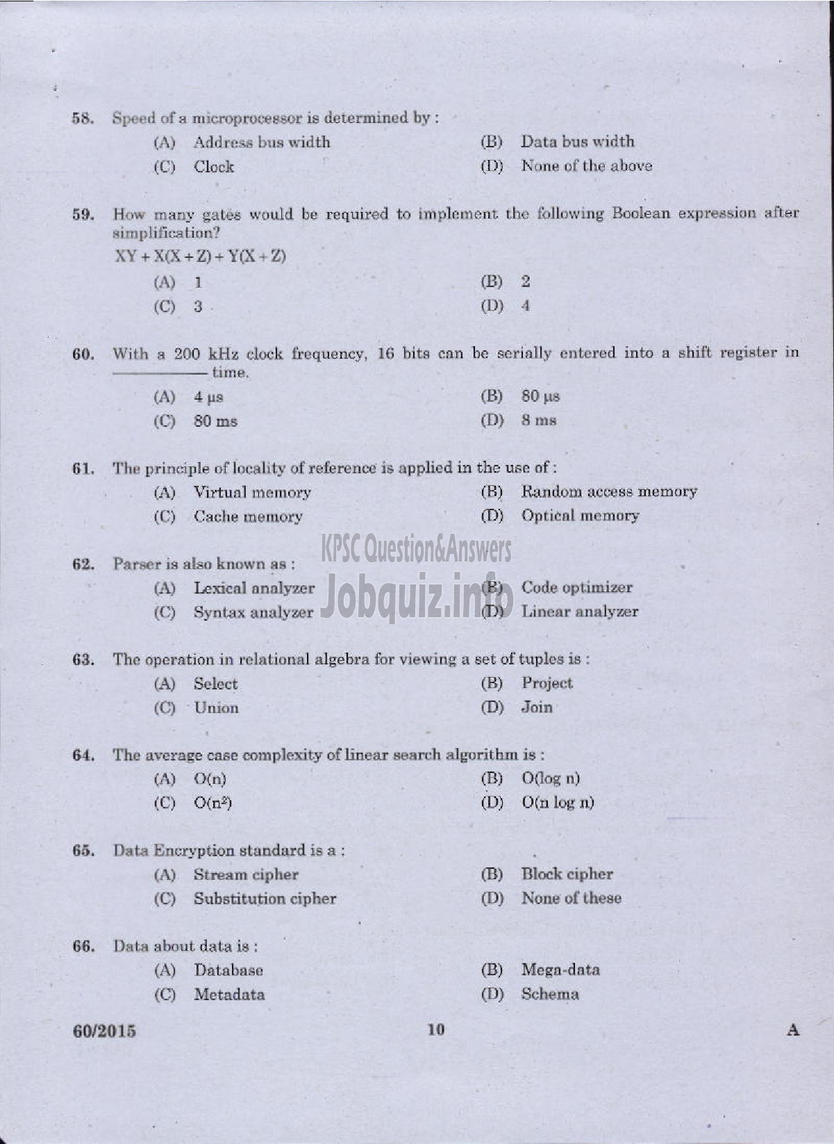 Kerala PSC Question Paper - COMPUTER PROGRAMMER TECHNICAL EDUCATION ENGINEERING COLLEGES-8