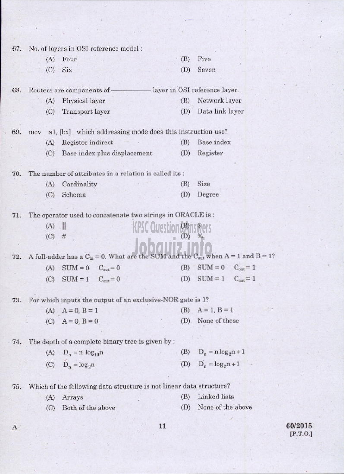 Kerala PSC Question Paper - COMPUTER PROGRAMMER TECHNICAL EDUCATION ENGINEERING COLLEGES-9