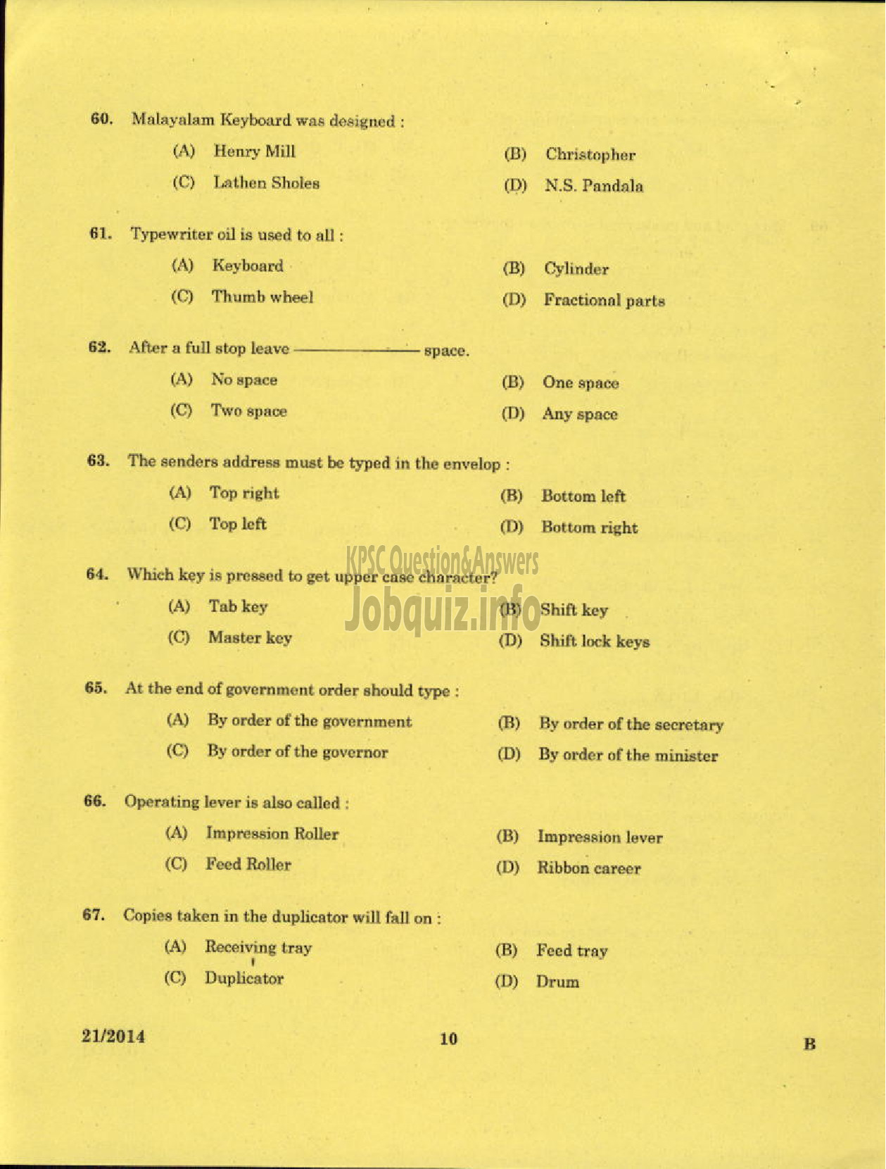 Kerala PSC Question Paper - CONFIDENTIAL ASSISTANT GRADE 11 STENOGRAPHER GRADE II HANDICRAFT DEV. COR. STENOGRAPHER GR II STENOTYPIST GR II KERALA MILK MARKETING FED-8