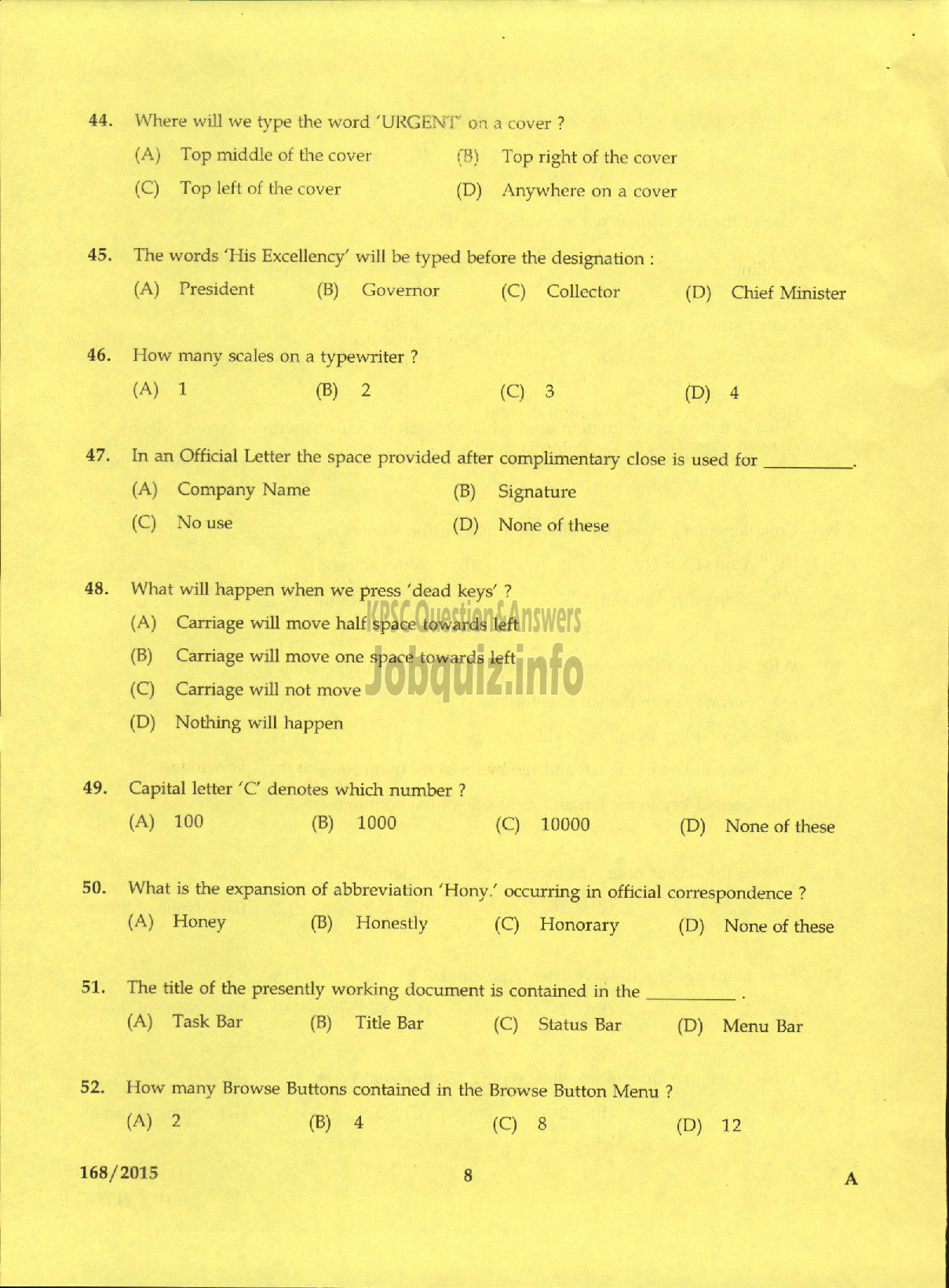 Kerala PSC Question Paper - CONFIDENTIAL ASSISTANT GR II KERALA WATER AUTHORITY-6