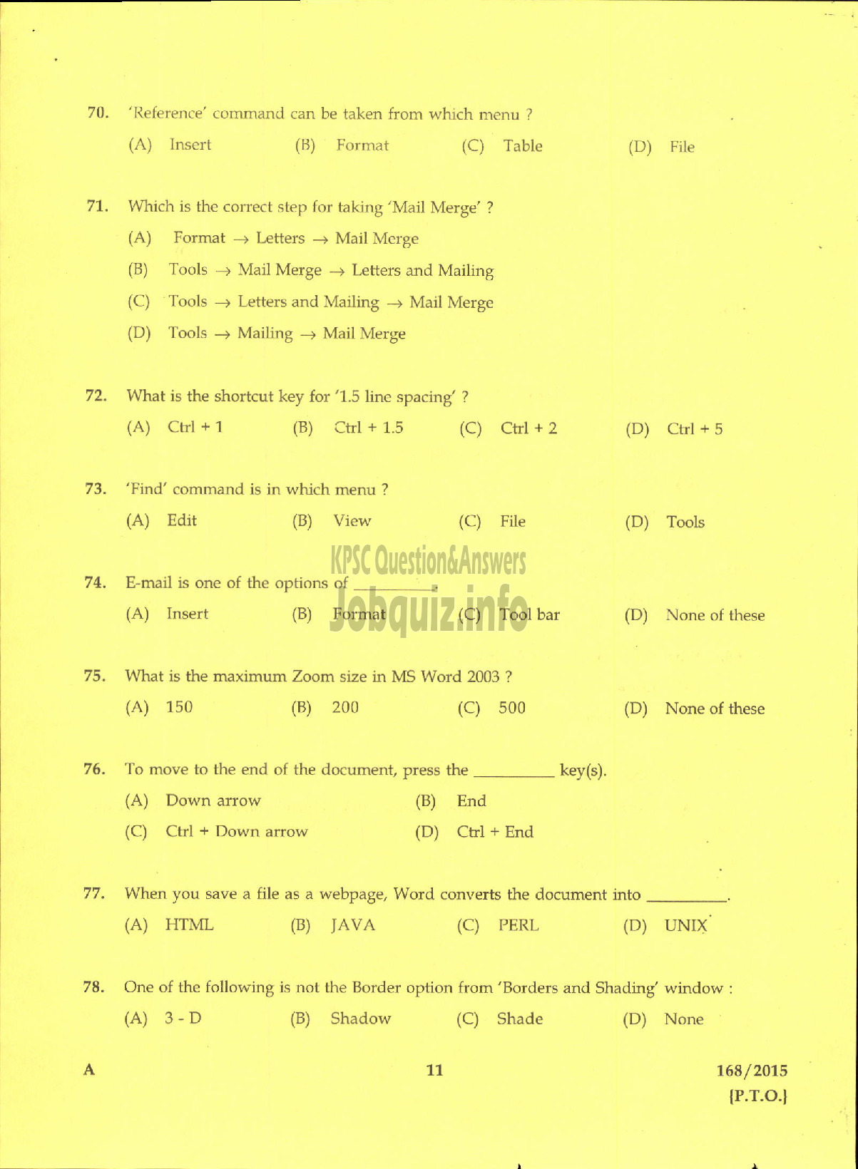 Kerala PSC Question Paper - CONFIDENTIAL ASSISTANT GR II KERALA WATER AUTHORITY-9