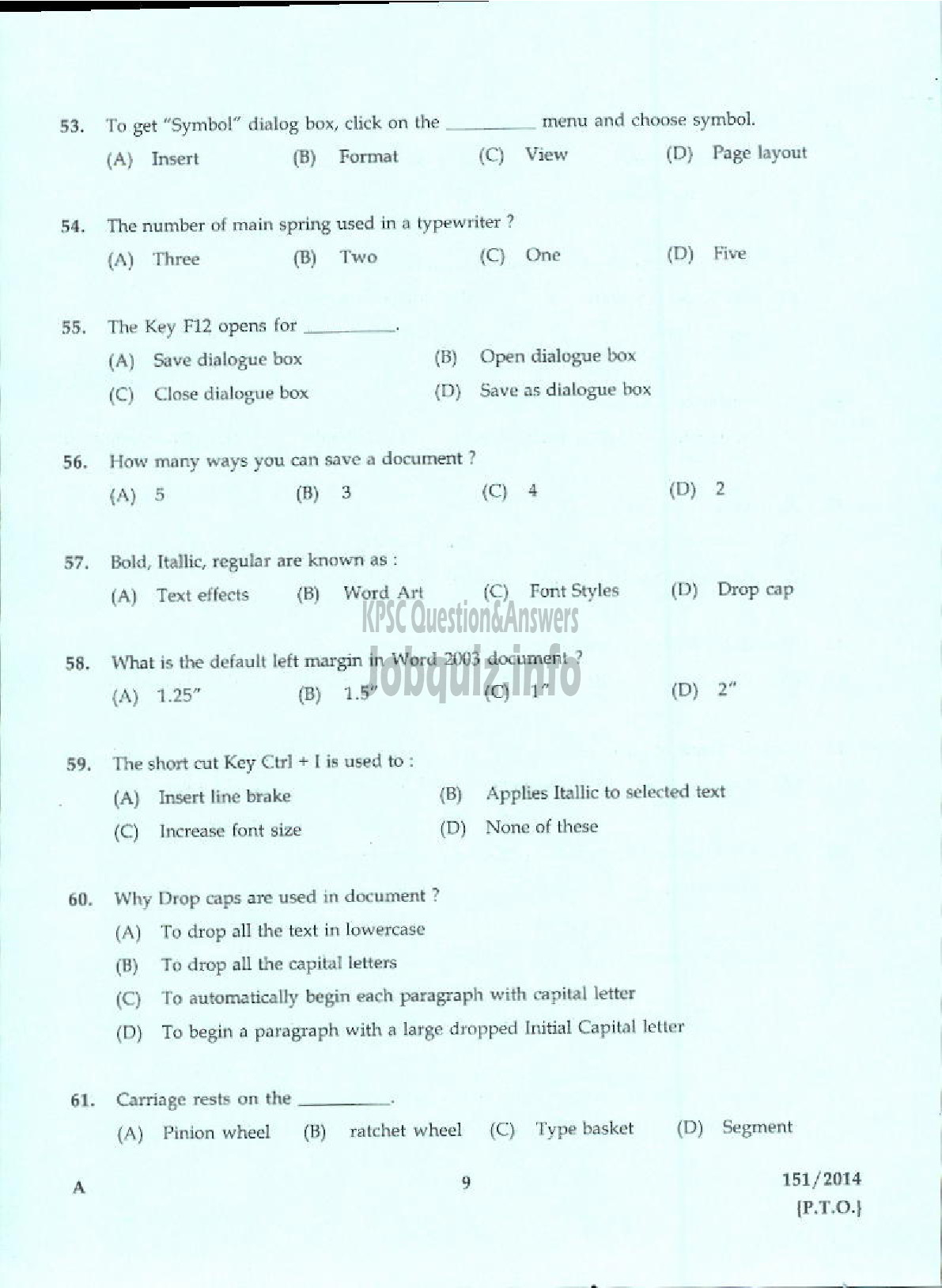 Kerala PSC Question Paper - CONFIDENTIAL ASSISTANT GR II NCA VARIOUS WYD / STENOGRAPHER GR II KLDC LTD-7