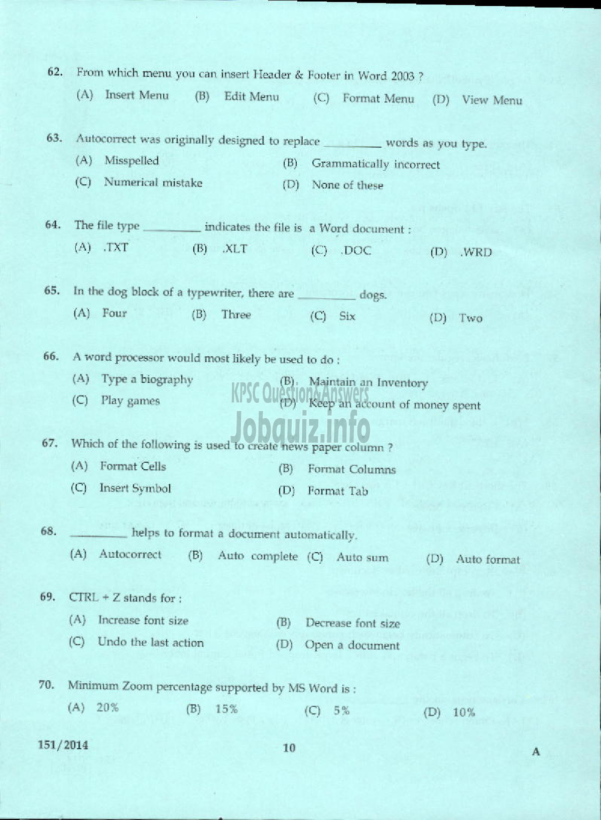 Kerala PSC Question Paper - CONFIDENTIAL ASSISTANT GR II NCA VARIOUS WYD / STENOGRAPHER GR II KLDC LTD-8