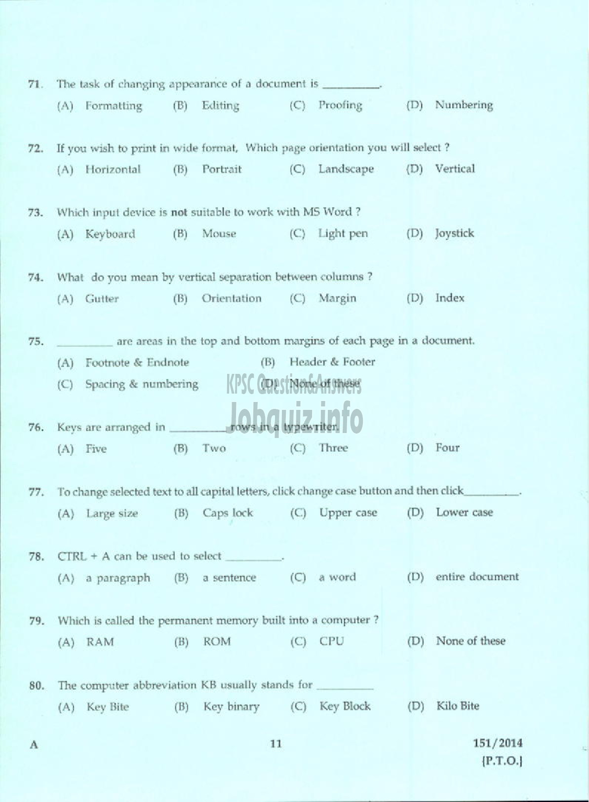 Kerala PSC Question Paper - CONFIDENTIAL ASSISTANT GR II NCA VARIOUS WYD / STENOGRAPHER GR II KLDC LTD-9