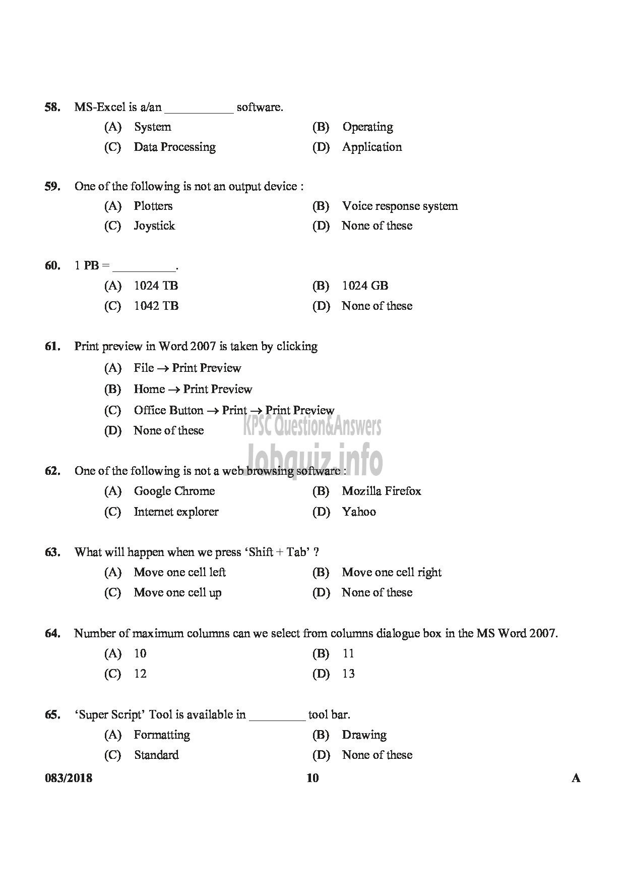 Kerala PSC Question Paper - CONFIDENTIAL ASSISTANT GR II SR FOR SC/ST VARIOUS-10