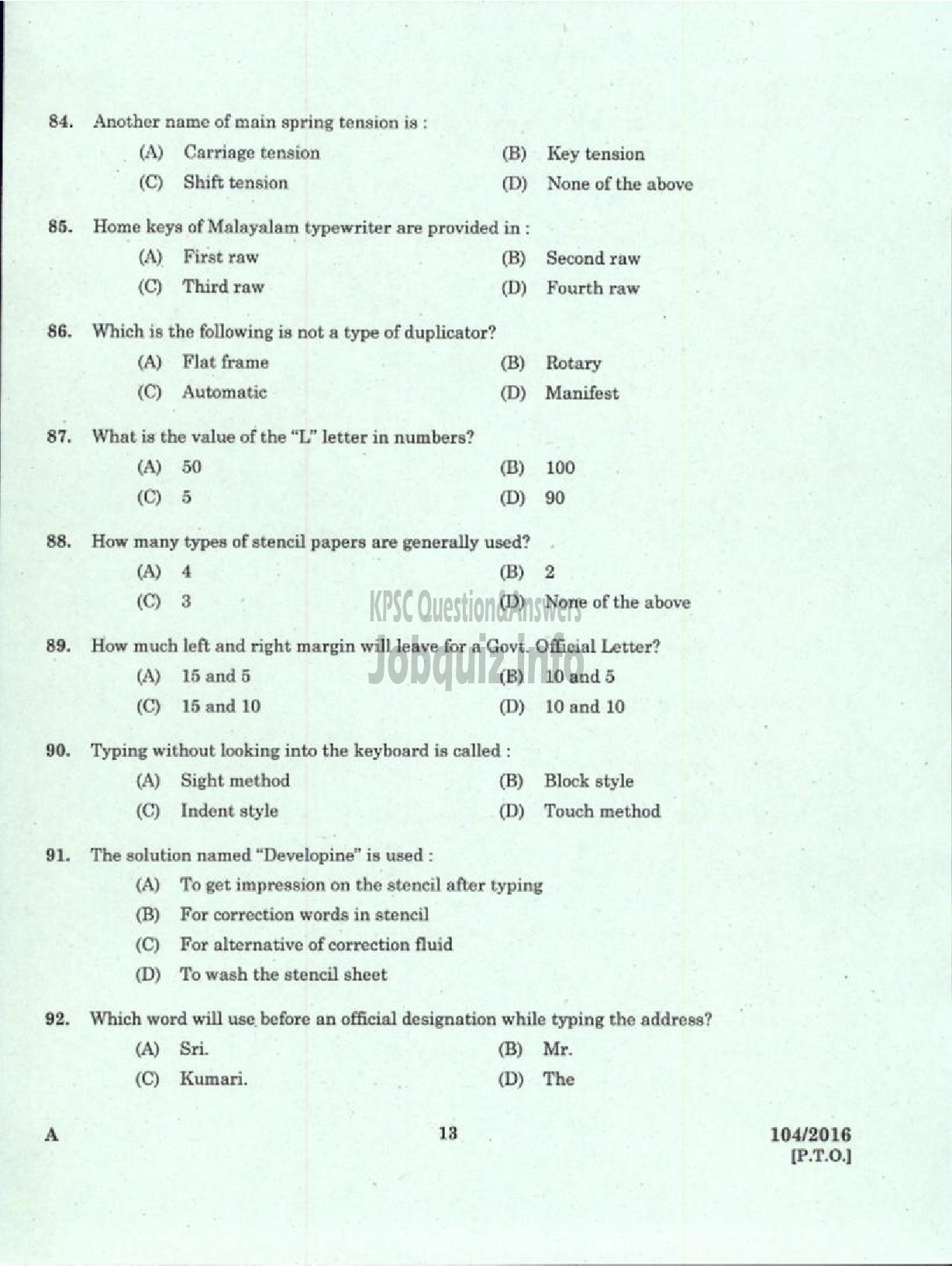 Kerala PSC Question Paper - CONFIDENTIAL ASSISTANT GR II VARIOUS/ GOVT OWNED COMPANY/CORPORATIONS/BOARDS-11