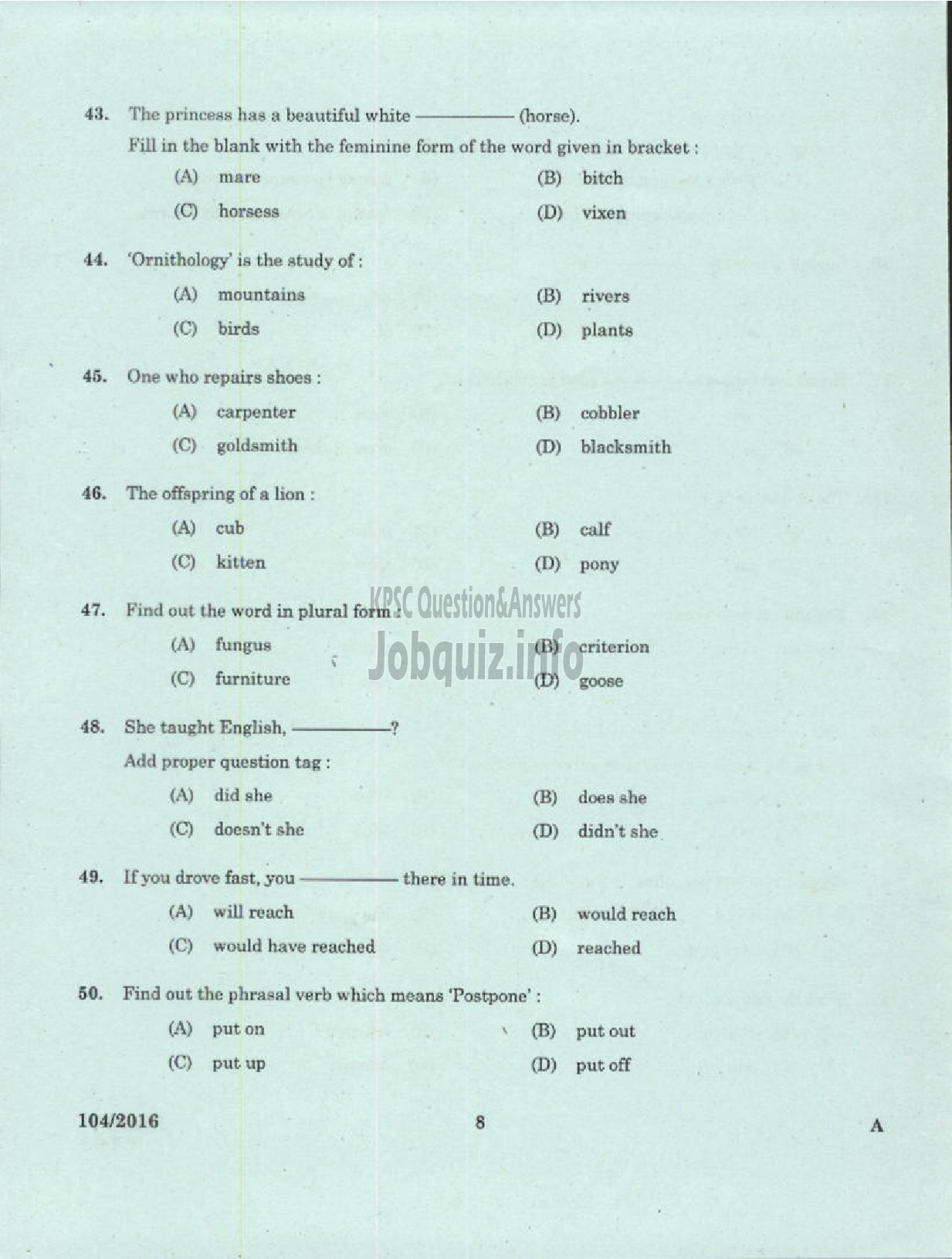 Kerala PSC Question Paper - CONFIDENTIAL ASSISTANT GR II VARIOUS/ GOVT OWNED COMPANY/CORPORATIONS/BOARDS-6
