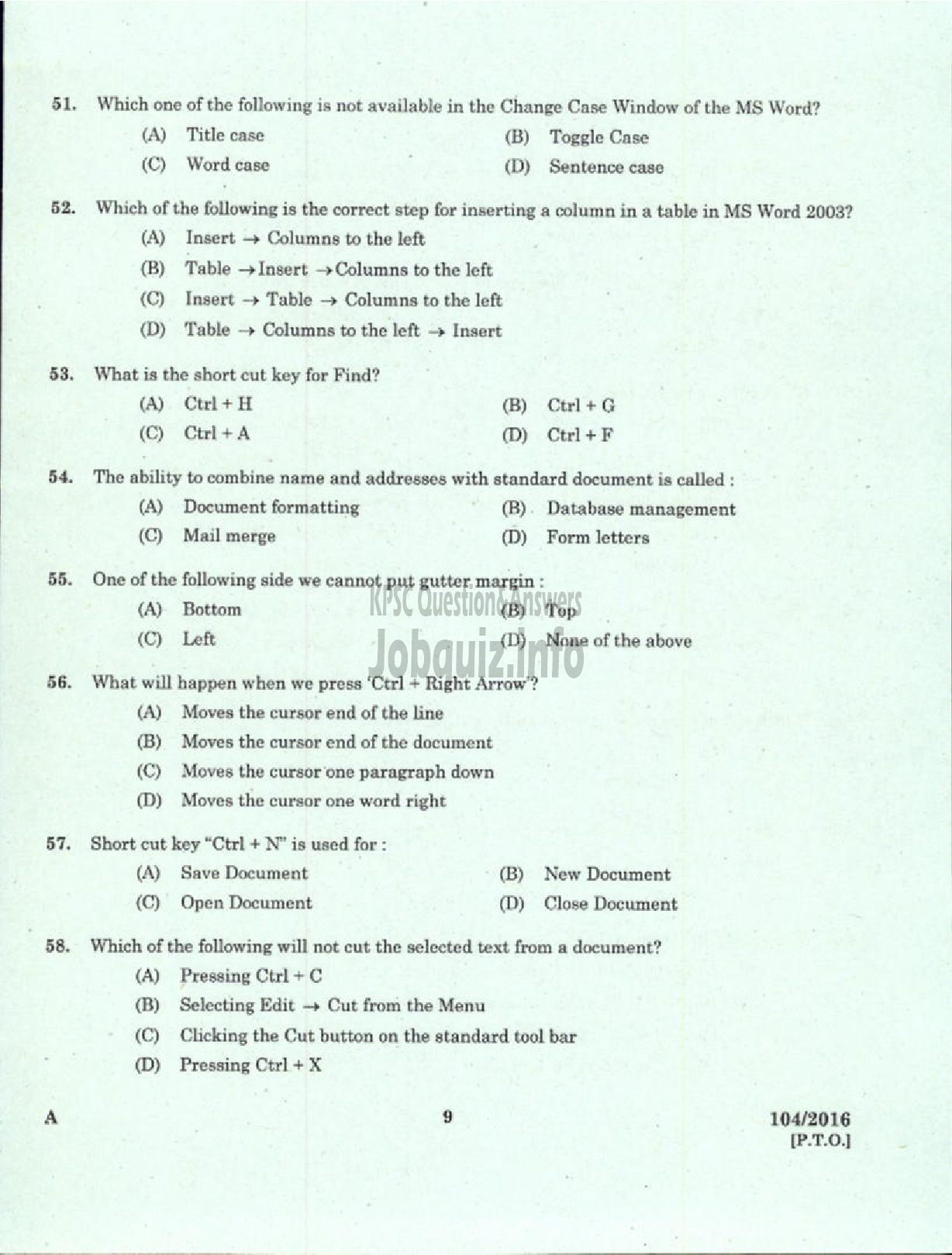 Kerala PSC Question Paper - CONFIDENTIAL ASSISTANT GR II VARIOUS/ GOVT OWNED COMPANY/CORPORATIONS/BOARDS-7