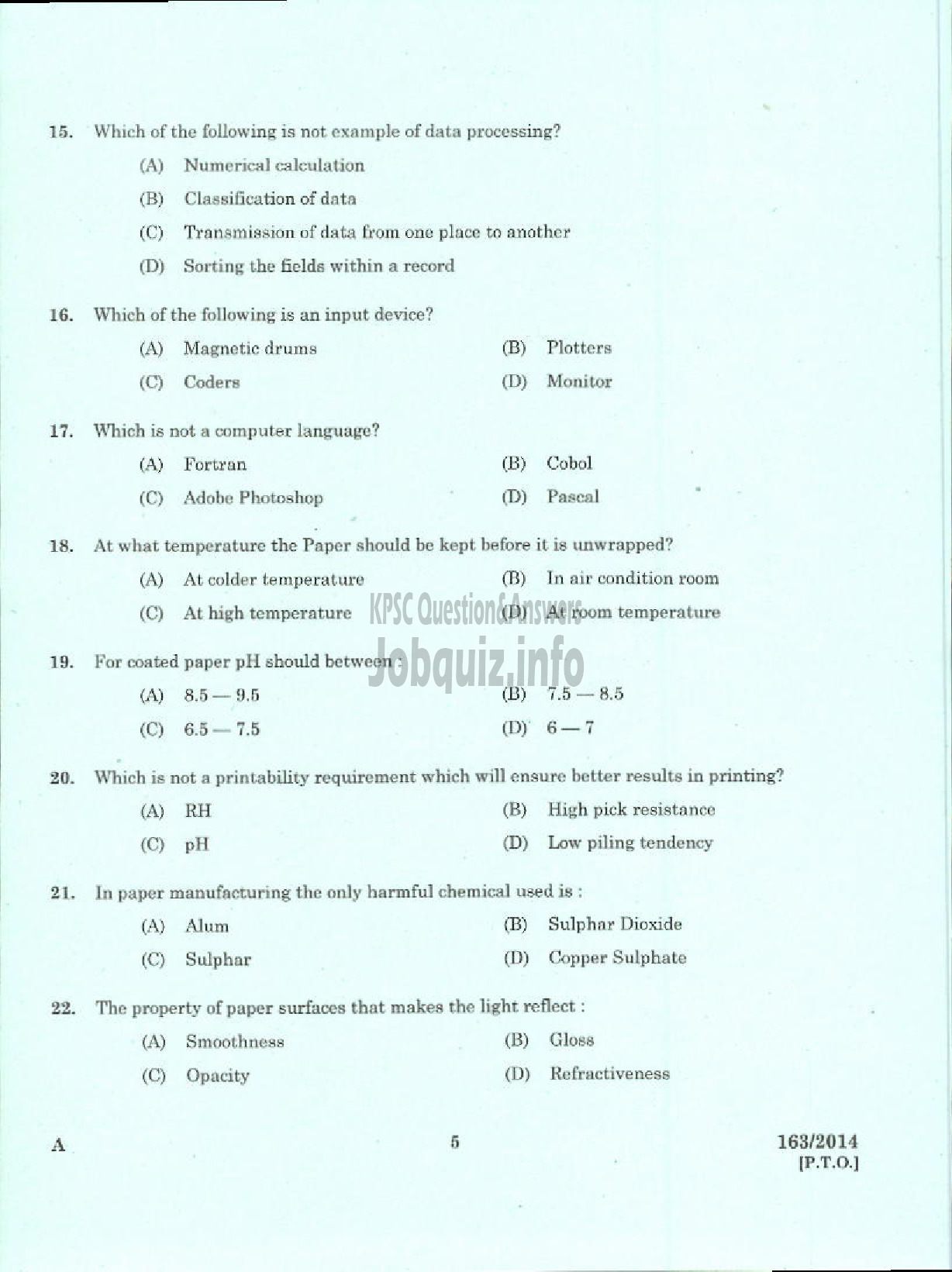 Kerala PSC Question Paper - COPY HOLDER PRINTING GOVT PRESS KTM-3