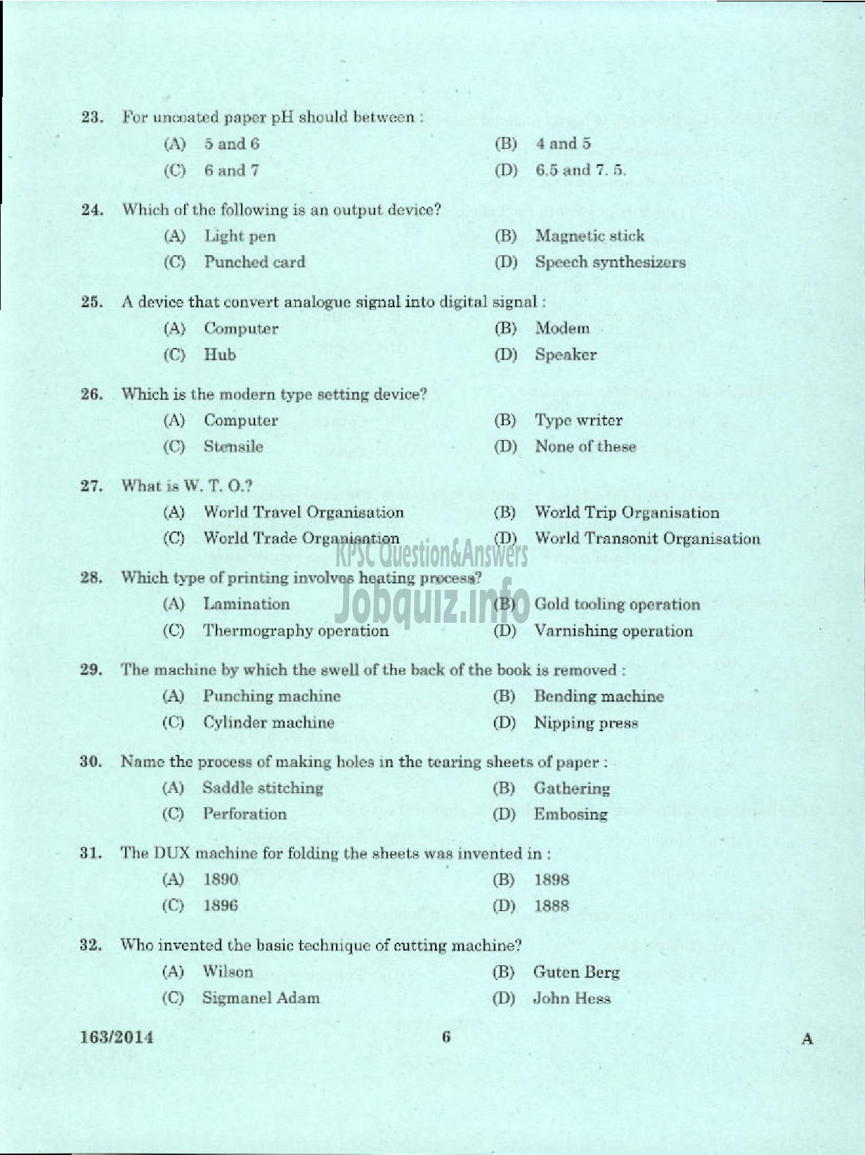 Kerala PSC Question Paper - COPY HOLDER PRINTING GOVT PRESS KTM-4