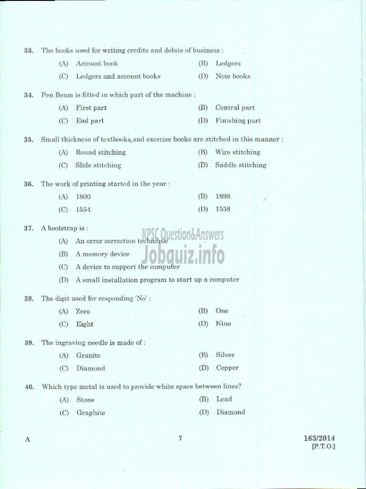 Kerala PSC Question Paper - COPY HOLDER PRINTING GOVT PRESS KTM-5