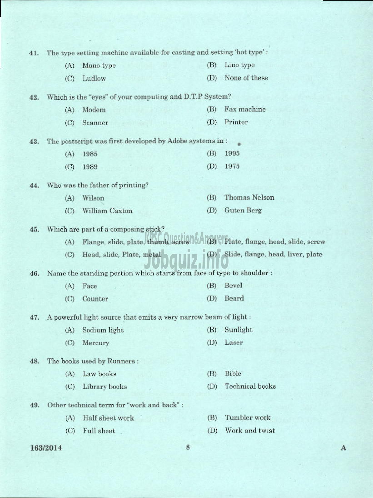 Kerala PSC Question Paper - COPY HOLDER PRINTING GOVT PRESS KTM-6