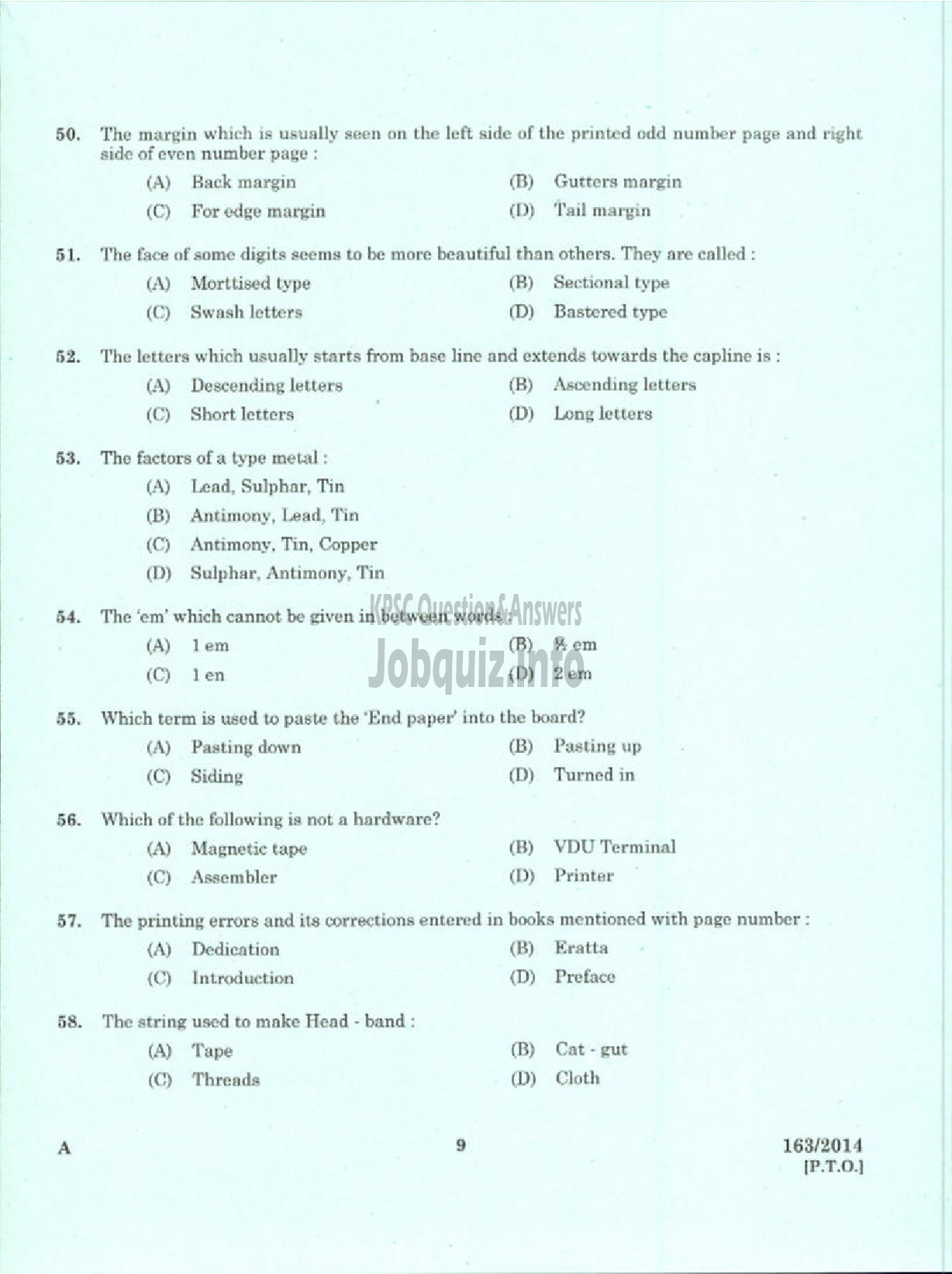 Kerala PSC Question Paper - COPY HOLDER PRINTING GOVT PRESS KTM-7