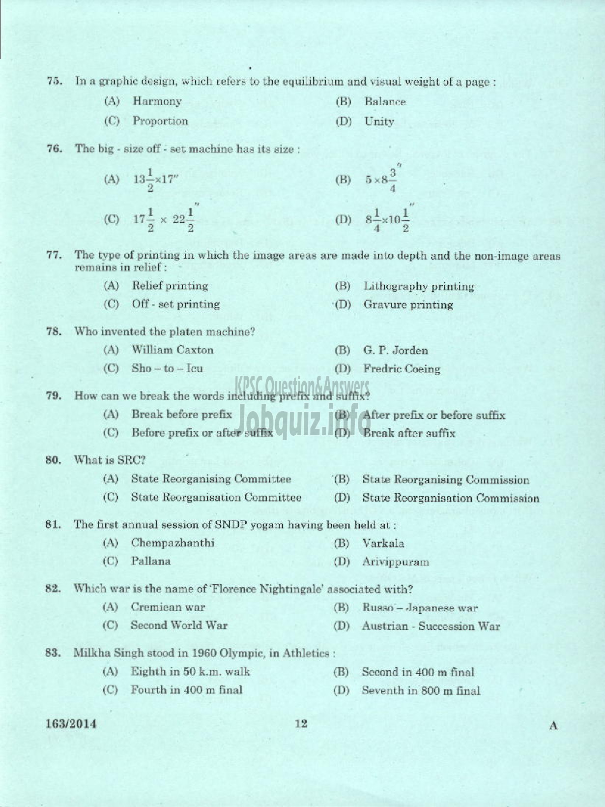 Kerala PSC Question Paper - COPY HOLDER PRINTING GOVT PRESS KTM-10