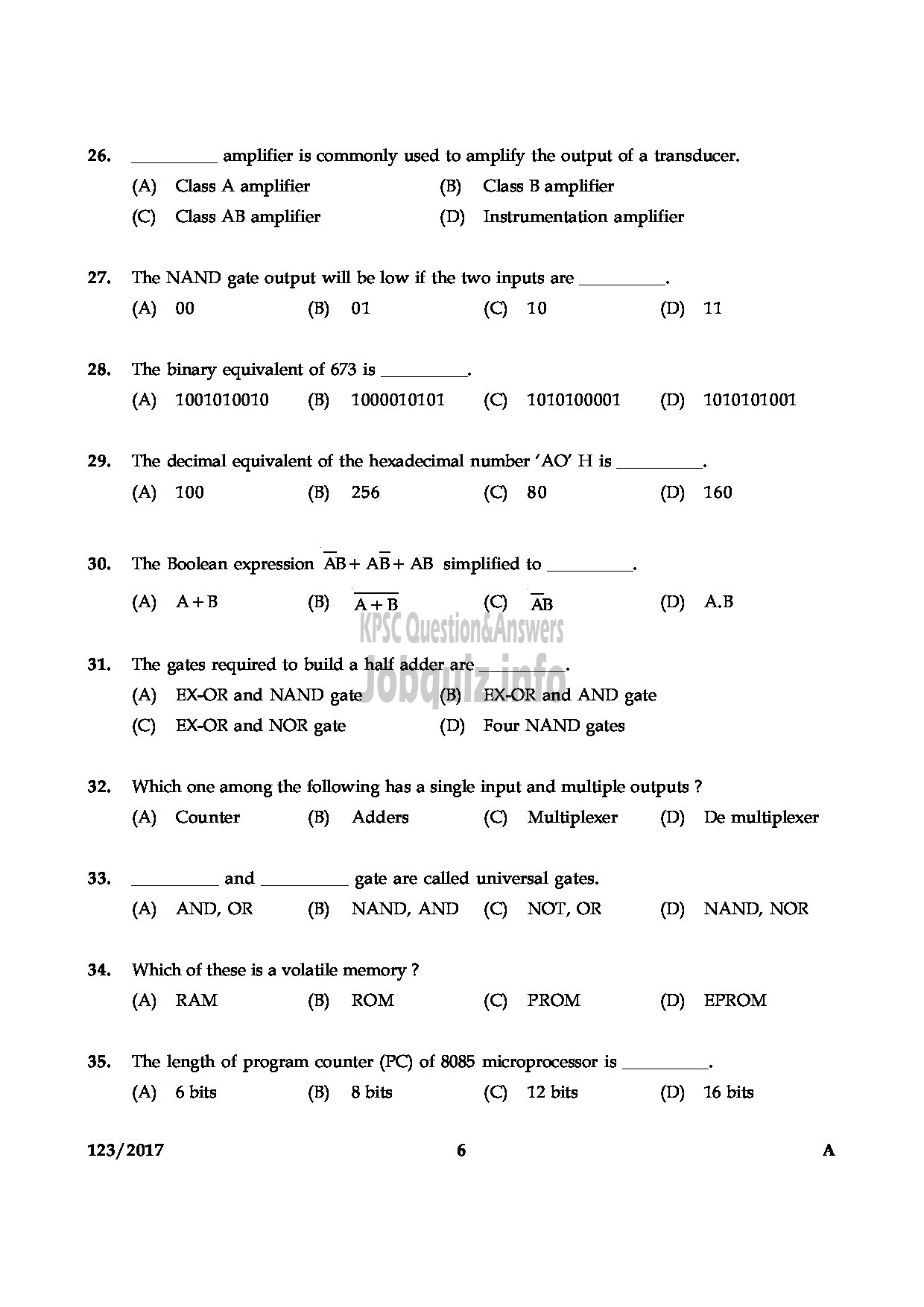 Kerala PSC Question Paper - CSR TECHNICIAN GRII MEDICAL EDUCATION-6