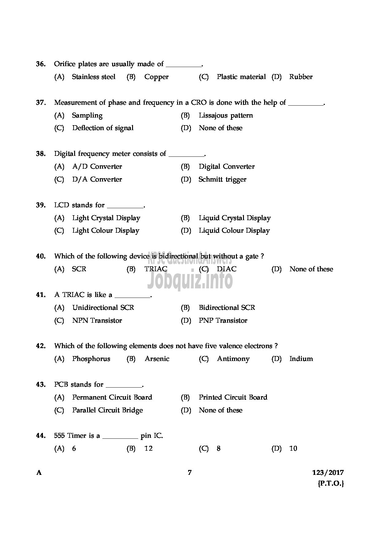 Kerala PSC Question Paper - CSR TECHNICIAN GRII MEDICAL EDUCATION-7