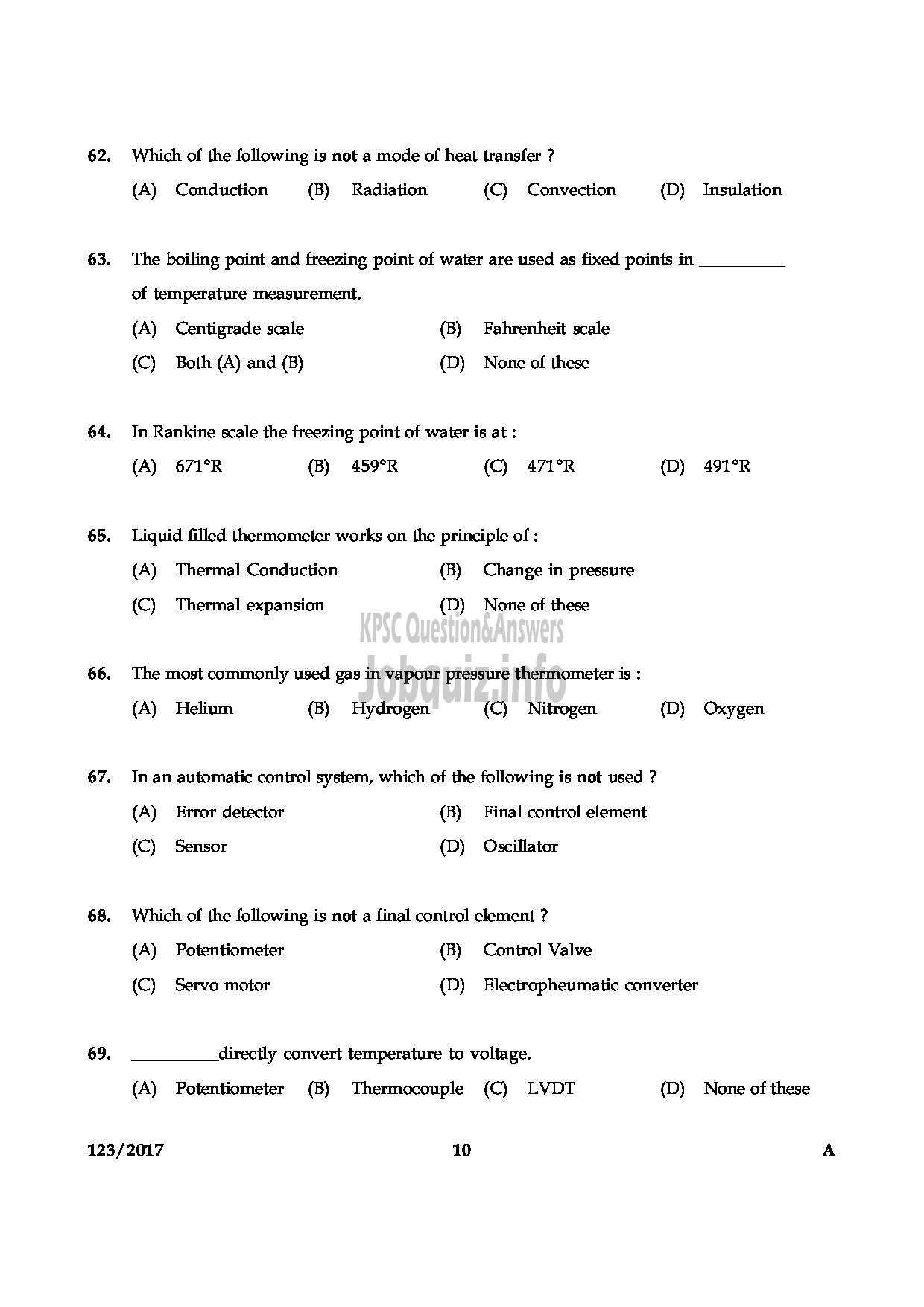 Kerala PSC Question Paper - CSR TECHNICIAN GRII MEDICAL EDUCATION-10