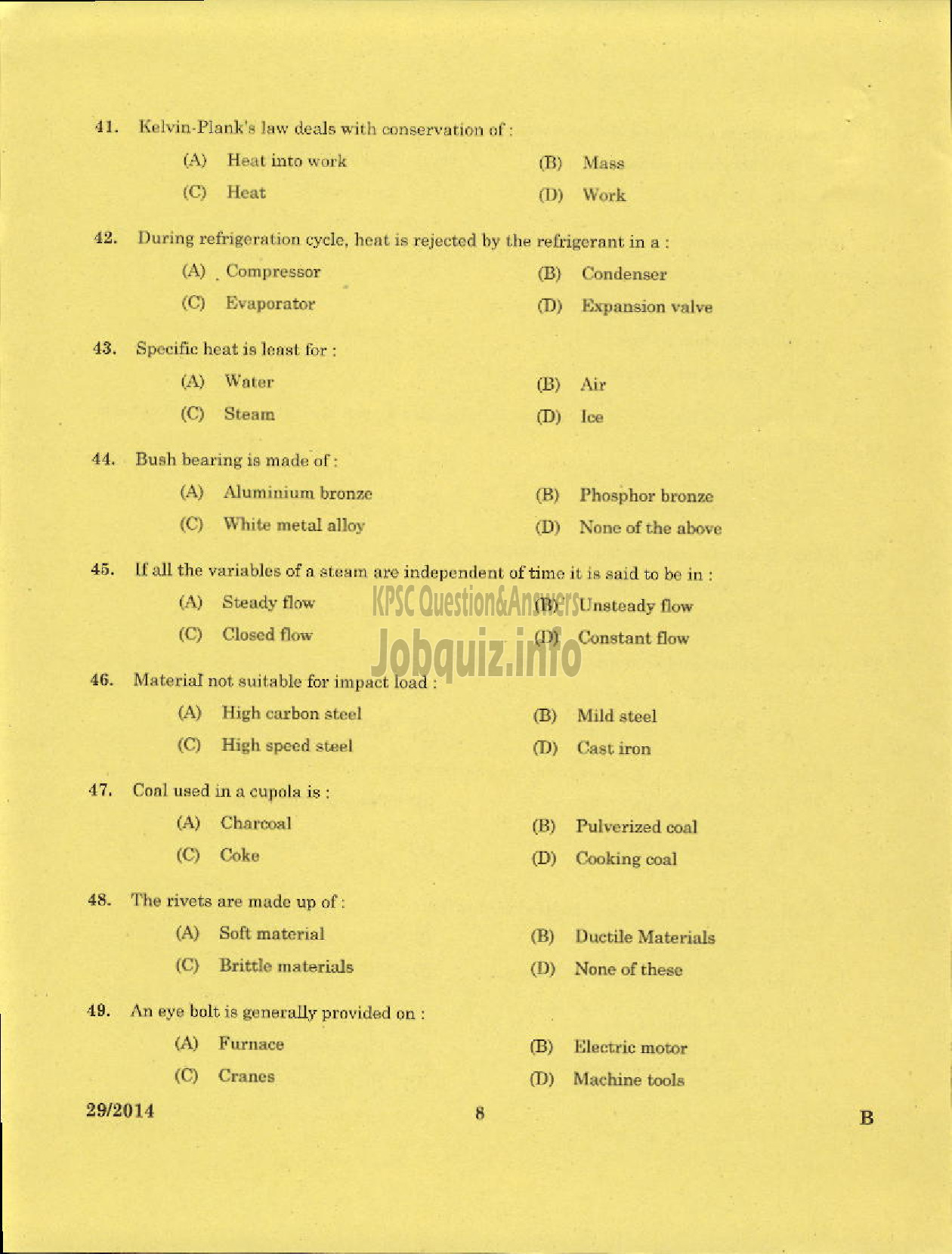 Kerala PSC Question Paper - CURATOR CUM DRAFTSMAN FOREST AND INDUSTRIES TRAVANCORE LTD-6