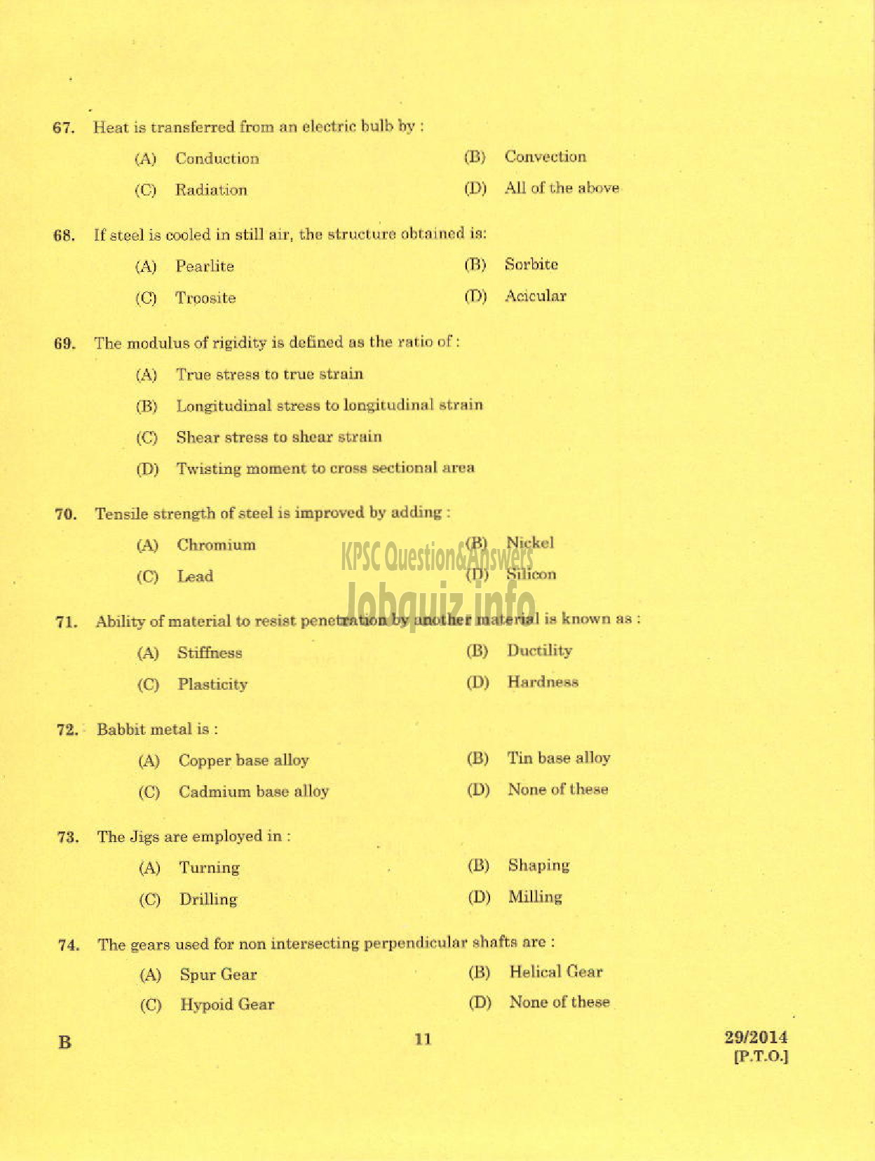 Kerala PSC Question Paper - CURATOR CUM DRAFTSMAN FOREST AND INDUSTRIES TRAVANCORE LTD-9