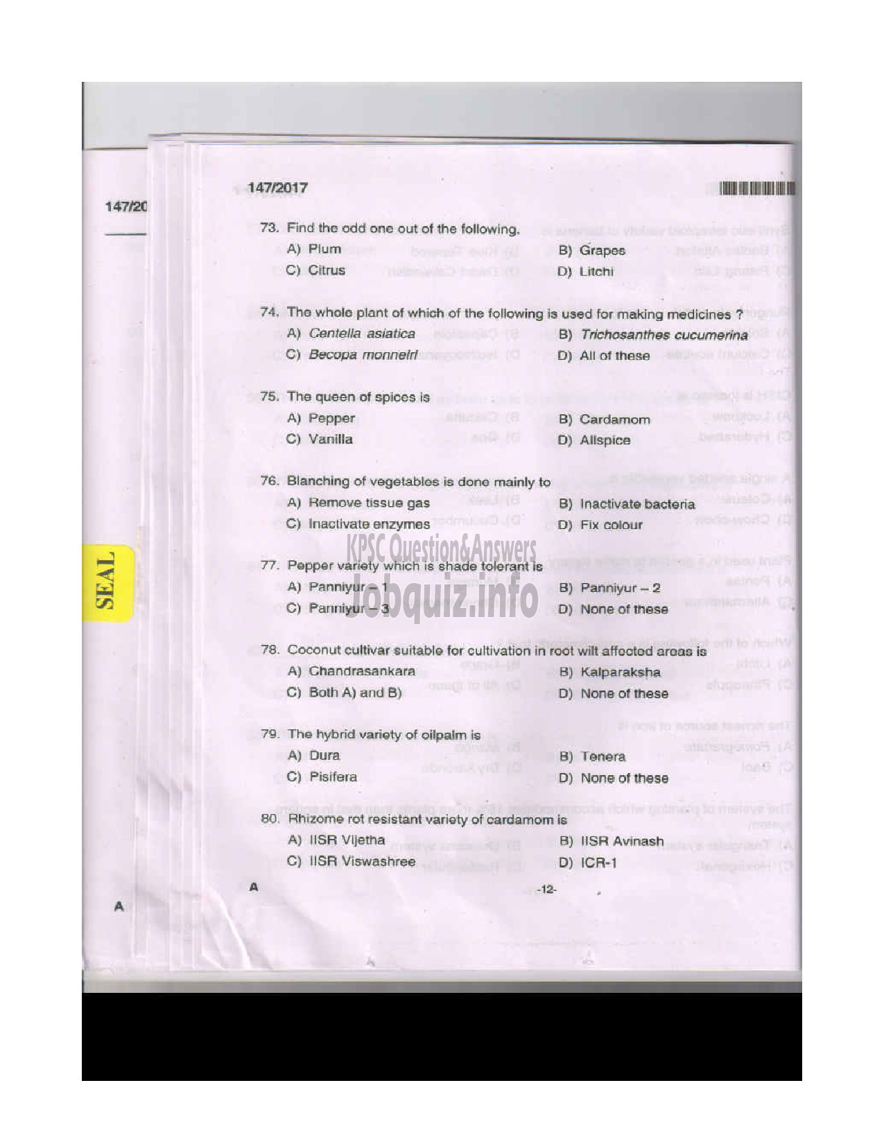 Kerala PSC Question Paper - CURATOR GR.II MUSEUMS AND ZOO-11