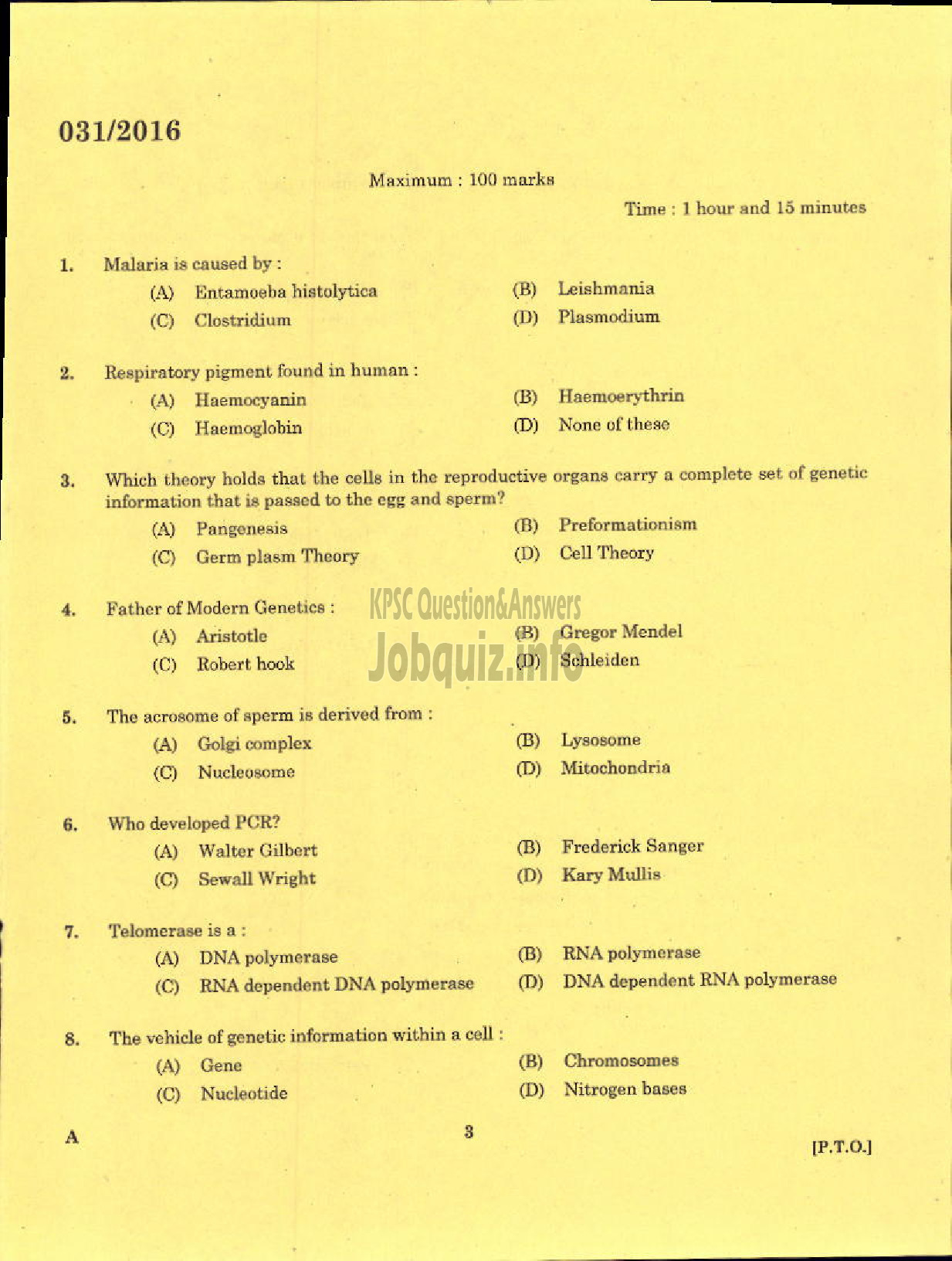 Kerala PSC Question Paper - CURATOR GR II ZOO MUSEUMS AND ZOOS-1