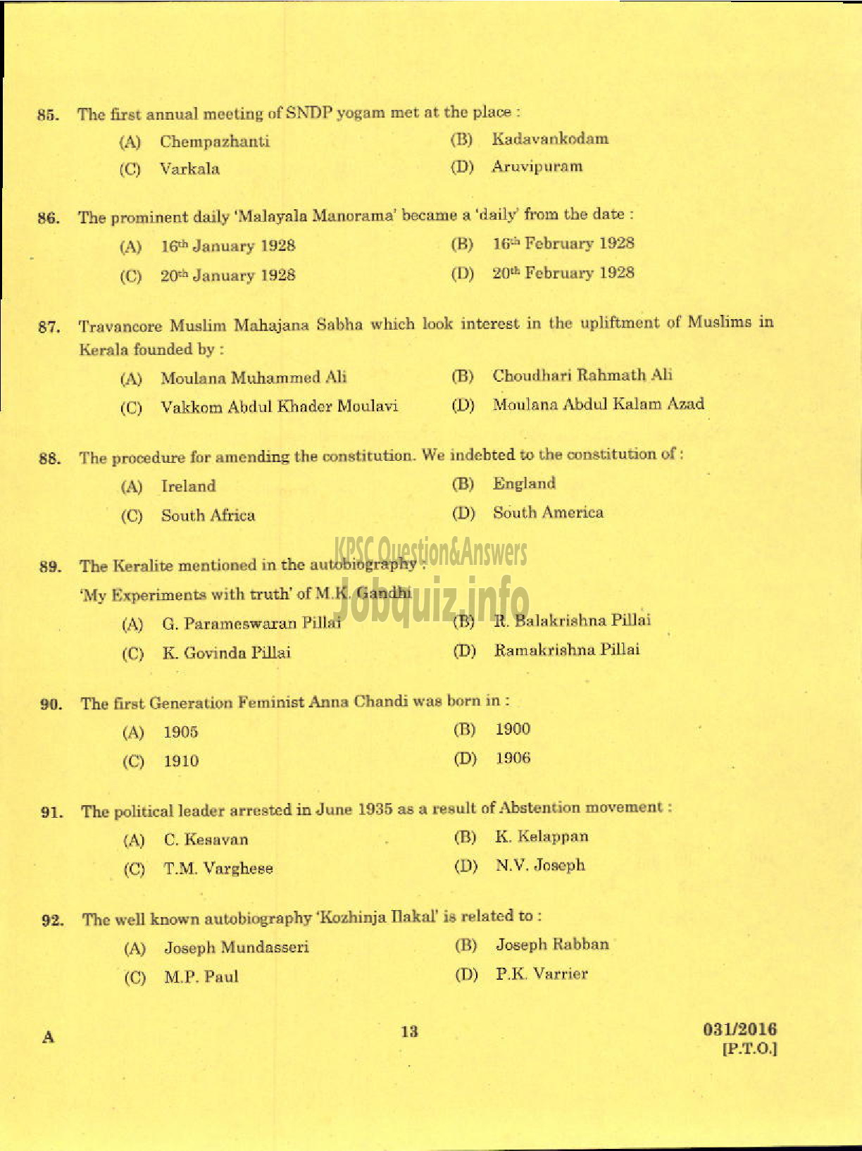 Kerala PSC Question Paper - CURATOR GR II ZOO MUSEUMS AND ZOOS-11