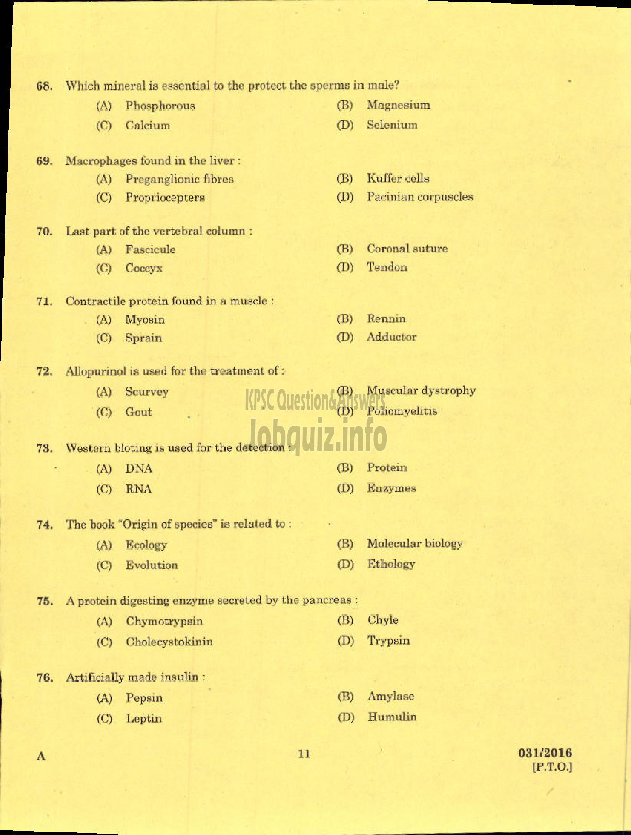 Kerala PSC Question Paper - CURATOR GR II ZOO MUSEUMS AND ZOOS-9