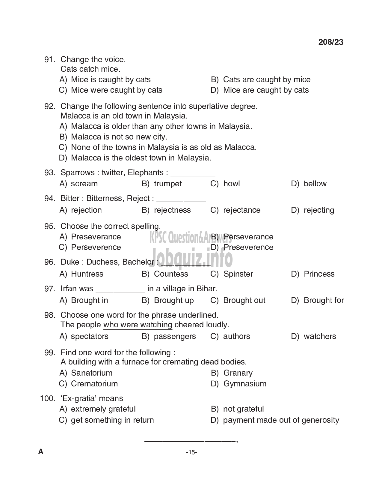 Kerala PSC Question Paper - Clerk/ LD Clerk (Tamil and Malayalam knowing) (Preliminary Examination)-15