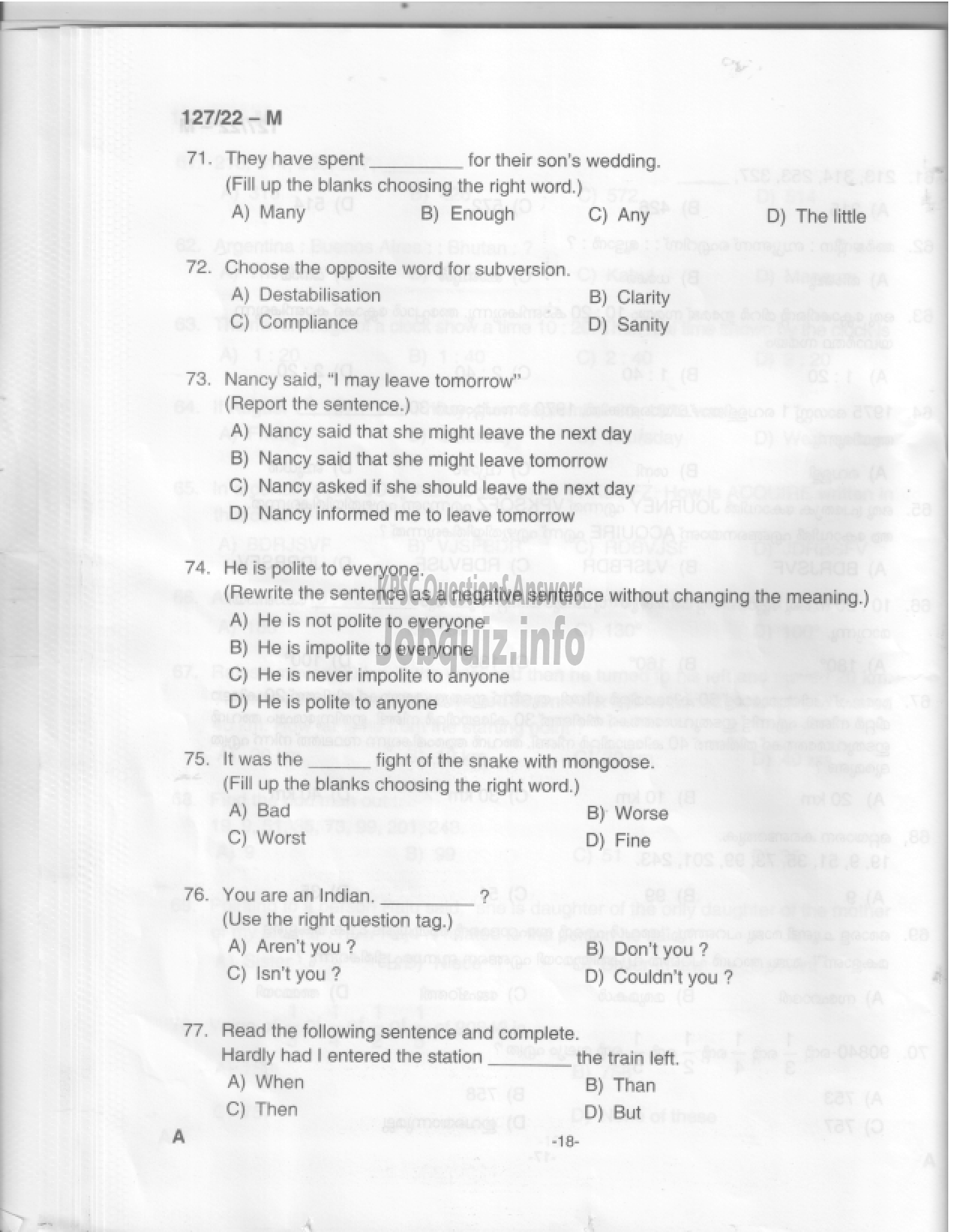 Kerala PSC Question Paper - Common Preliminary Examination 2022 (Graduate Level)- Stage III-19