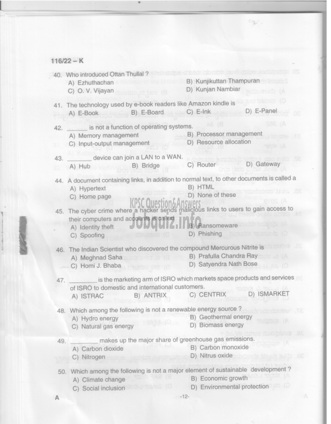 Kerala PSC Question Paper - Common Preliminary Examination 2022 (Graduate Level)- Stage II-11