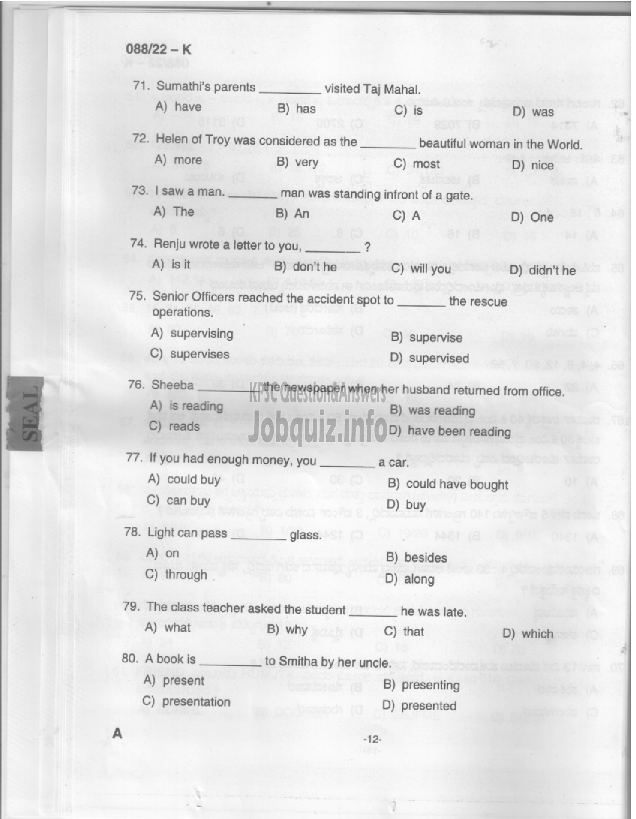 Kerala PSC Question Paper - Common Preliminary Examination 2022 (Plus 2 Level) Stage III - Various -10