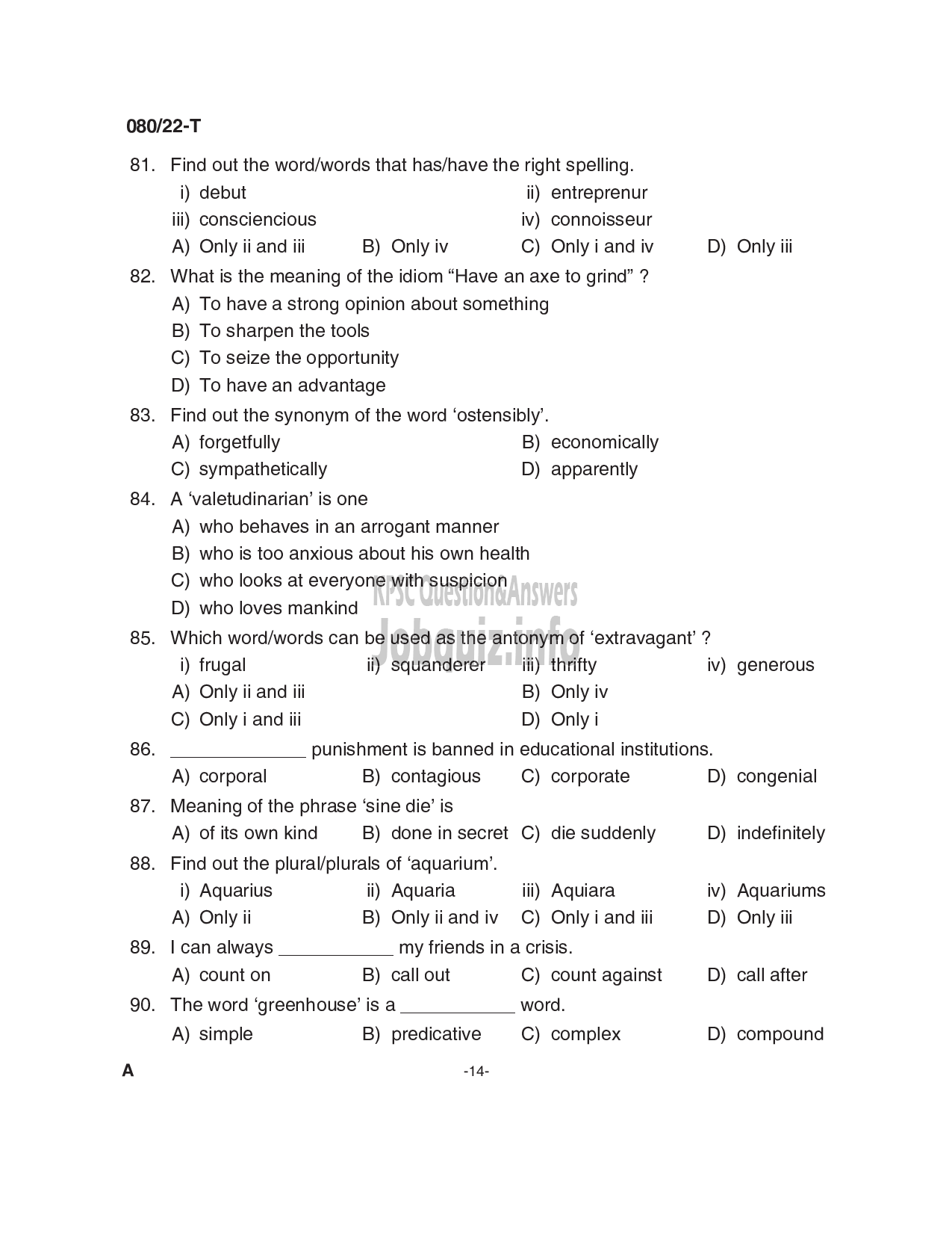 Kerala PSC Question Paper - Common Preliminary Examination 2022 (Plus 2 Level) Stage I - Various  -14