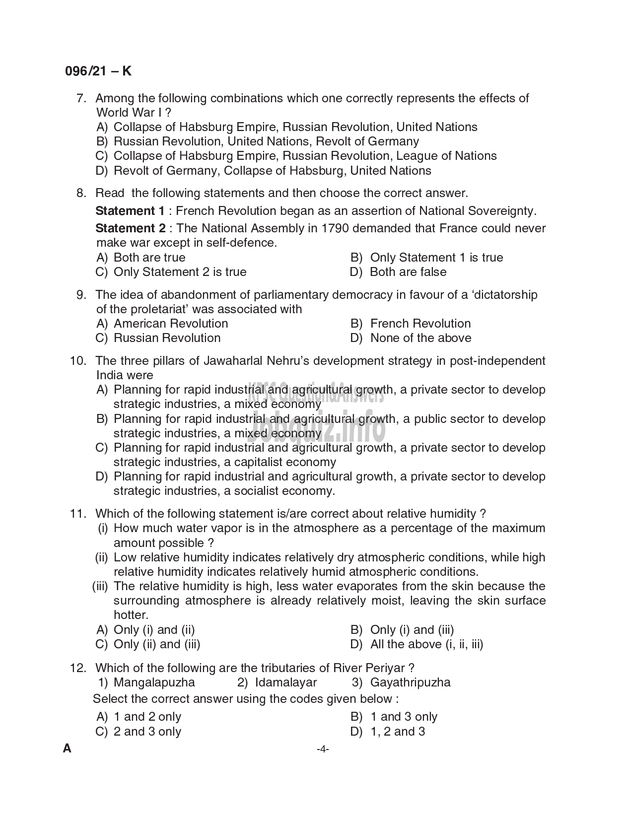 Kerala PSC Question Paper - Common Preliminary Examination (Degree Level)- Stage II - Various -4