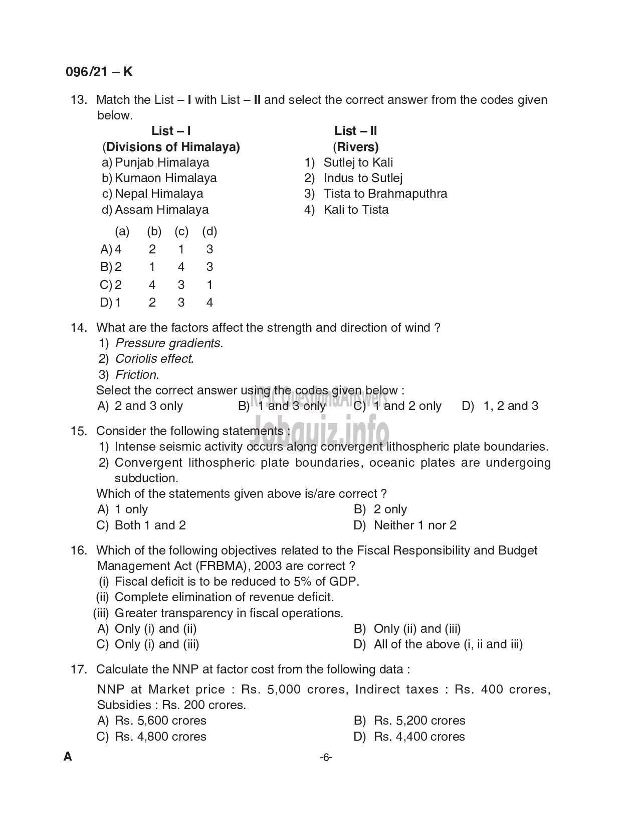 Kerala PSC Question Paper - Common Preliminary Examination (Degree Level)- Stage II - Various -6