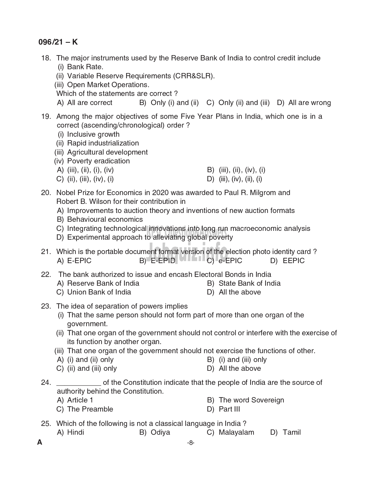 Kerala PSC Question Paper - Common Preliminary Examination (Degree Level)- Stage II - Various -8