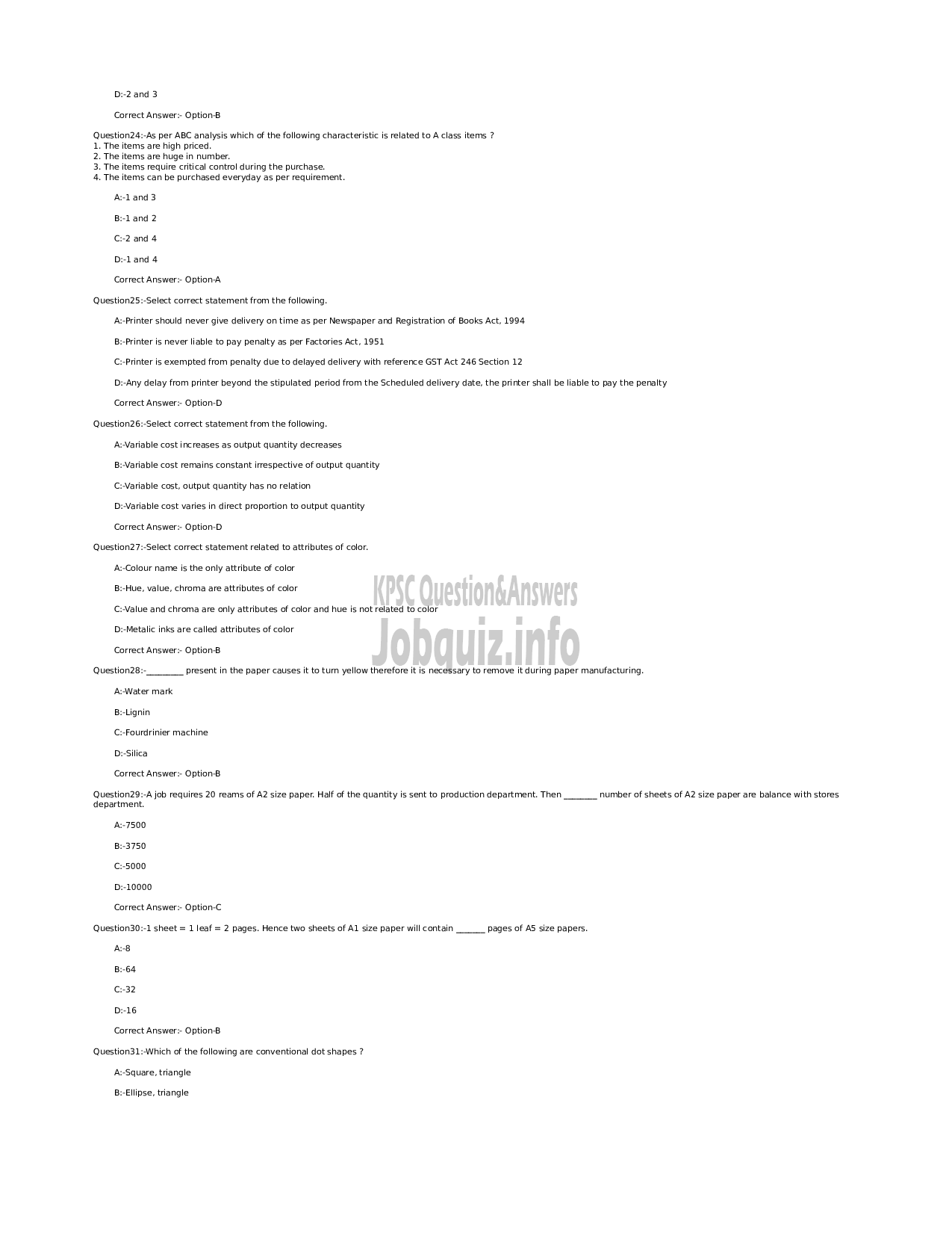 Kerala PSC Question Paper - Computer Grade II -  Printing-4