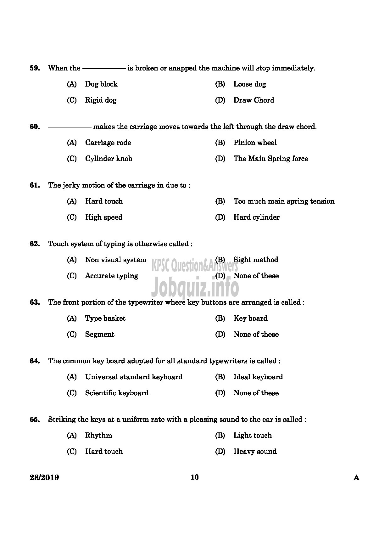 Kerala PSC Question Paper - Confidential Assistant Various Dept / LD Typist Various Dept / Typist Clerk Govt Comp -8