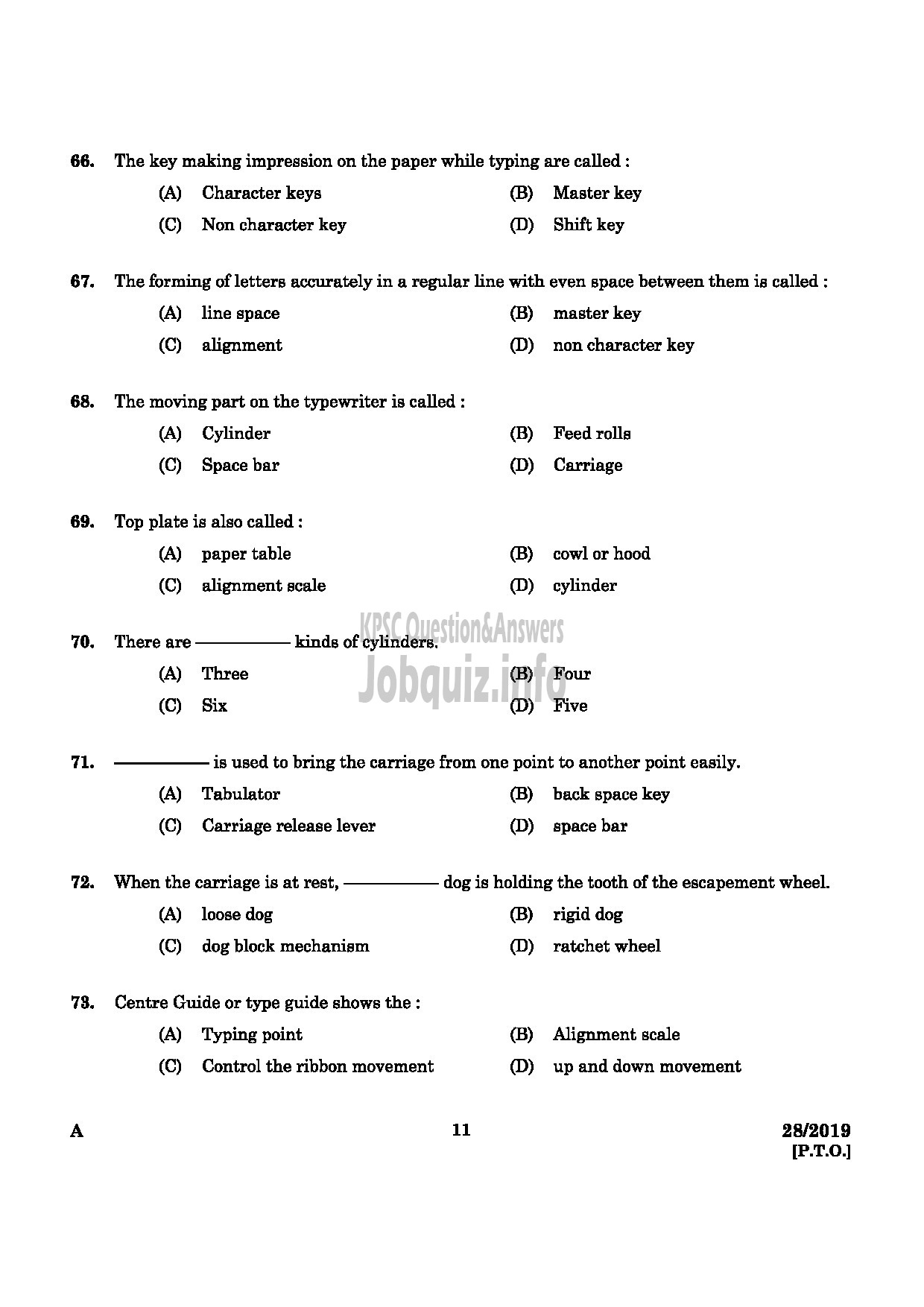 Kerala PSC Question Paper - Confidential Assistant Various Dept / LD Typist Various Dept / Typist Clerk Govt Comp -9